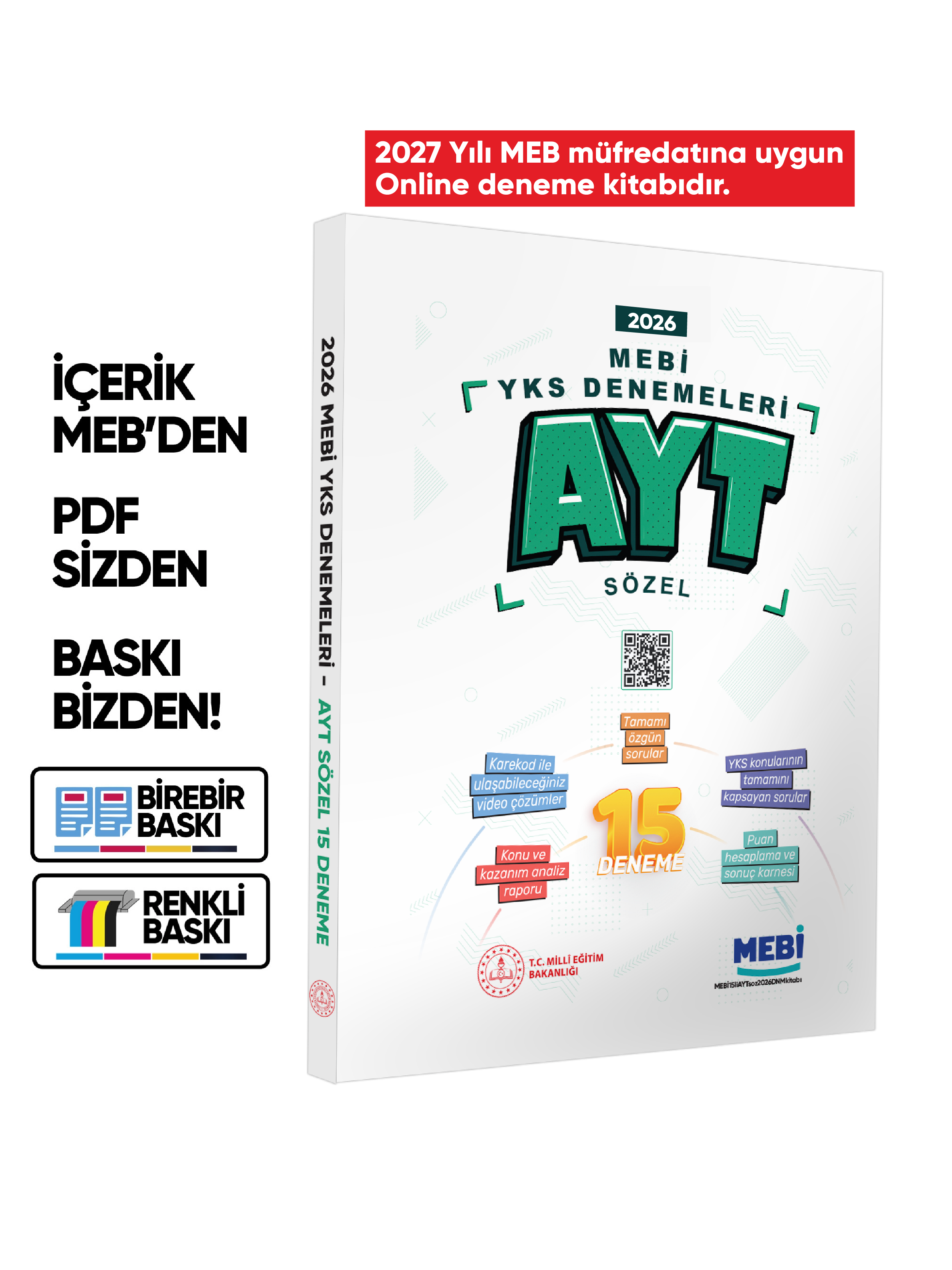 2027 MEBİ YKS-AYT SÖZEL 15li Deneme Kitabı Video Çözümlü Renkli BASKI ÜCRETİ
