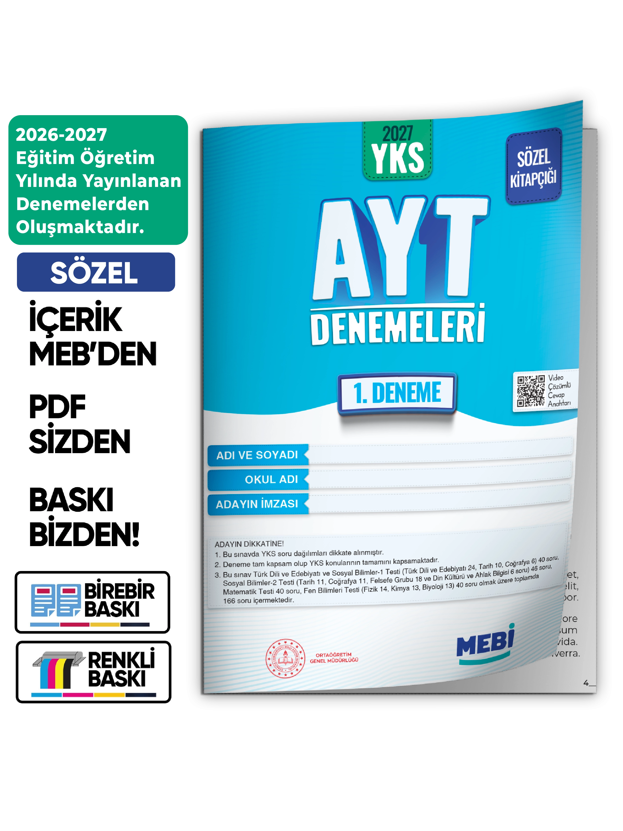 2027 YKS-AYT SÖZEL MEBİ ONLİNE Türkiye Geneli 1. Deneme  Büyük Boy RENKLİ BASKI ÜCRETİ