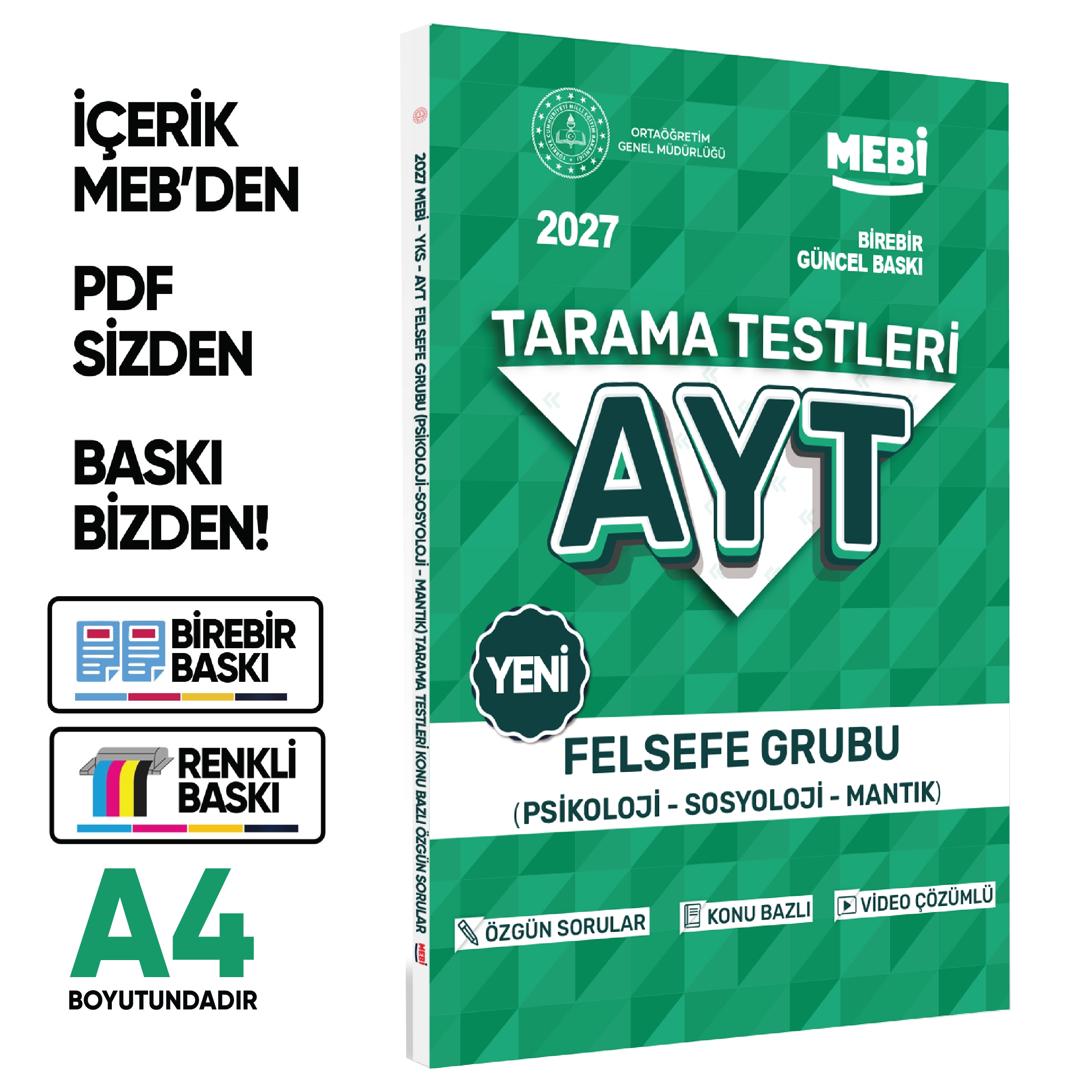 2027 YKS-AYT MEBİ-OGM Felsefe Grubu Özgün Tarama Testleri Kitabı A4 Boyut Renkli Görsel BASKI ÜCRETİ