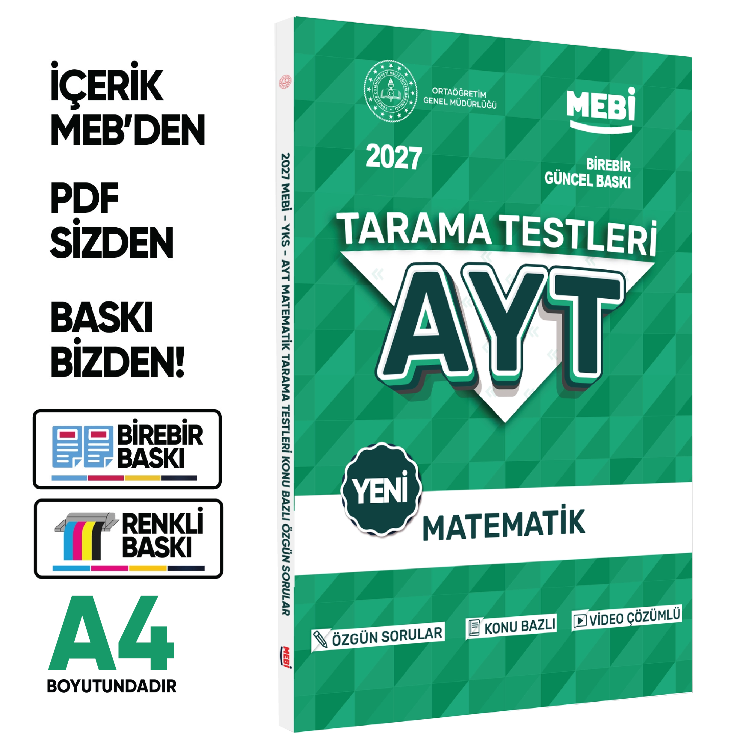 2027 YKS-AYT MEBİ-OGM 4lü Özgün Tarama Sayısal (SAY) Test Kitabı SETİ A4 Boyut BASKI ÜCRETİ