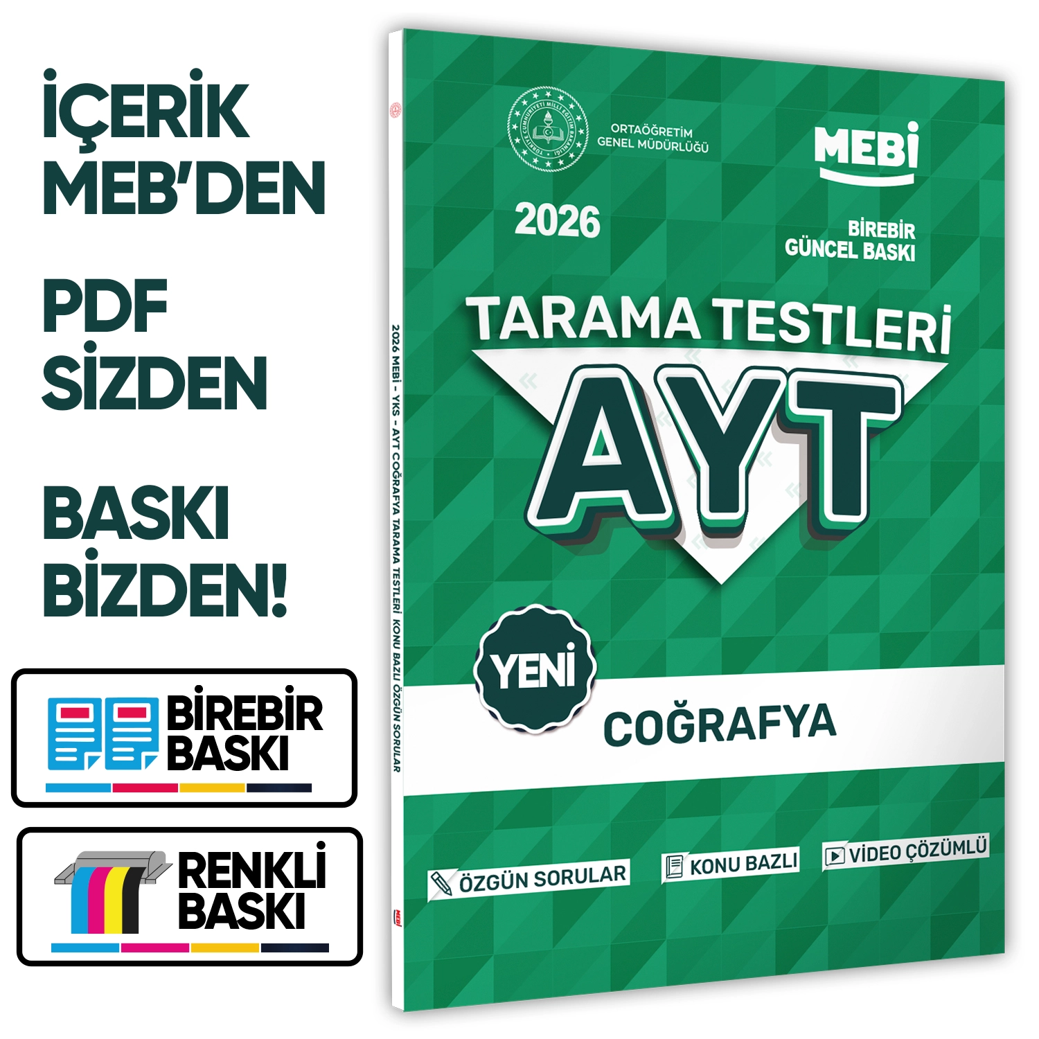 2026 YKS-AYT MEBİ-OGM Coğrafya Özgün Tarama Testleri Kitabı A4 Boyut Renkli Görsel BASKI ÜCRETİ