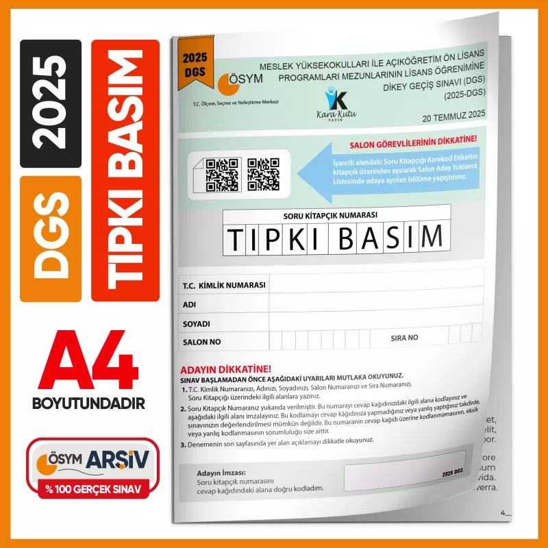 2025 DGS Sayısal-Sözel-TM Tıpkı Basım Çıkmış Soru ÖSYM Kitapçığı Dijital Çözümlü Türkiye Geneli