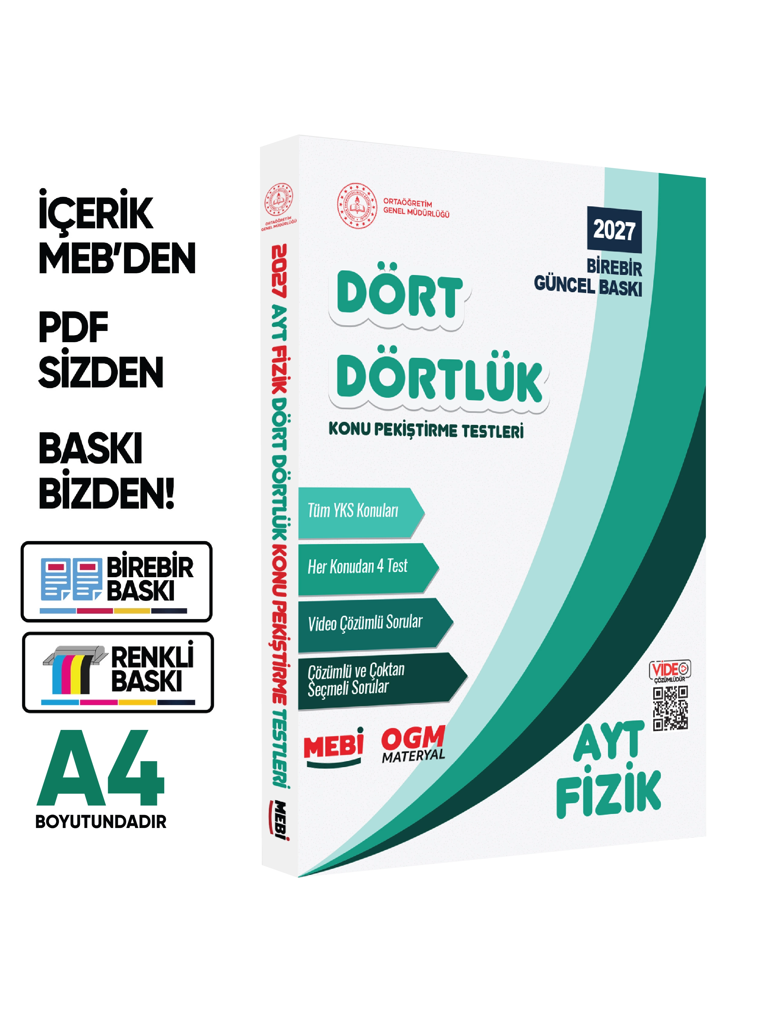 2027 YKS-AYT MEBİ-OGM Dört Dörtlük SAYISAL Pekiştirme Soru Bankası Çözümlü Set BASKI ÜCRETİ A4Renkli