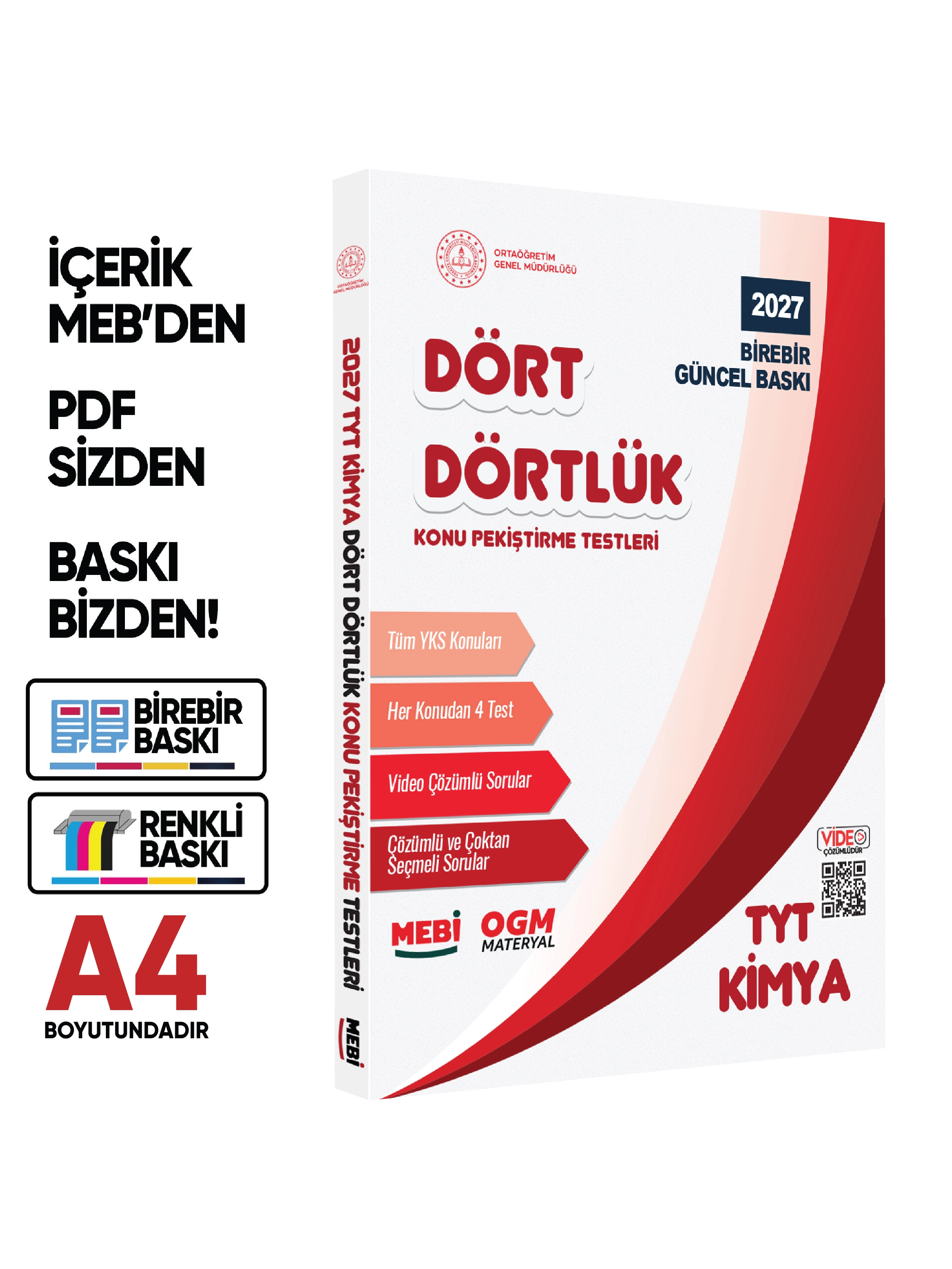 2027 YKS-TYT MEBİ-OGM Dört Dörtlük Pekiştirme Testi Soru Bankası Çözümlü Set BASKI ÜCRETİ A4 Renkli