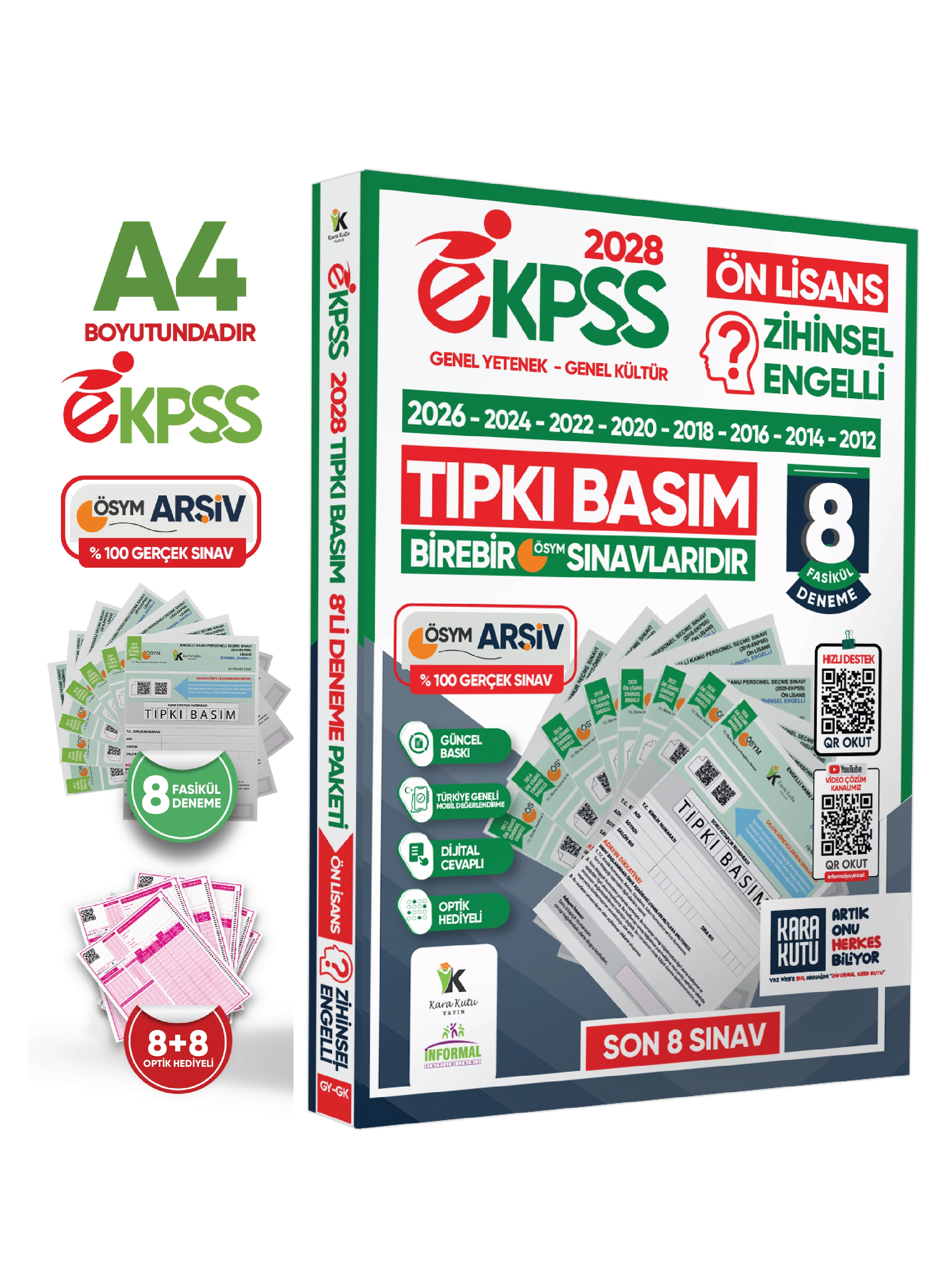 2028 EKPSS Ön Lisans Zihinsel Engelli ÖSYM Çıkmış Soru Tıpkı Basım 8li Kitapçık TG Deneme Paketi