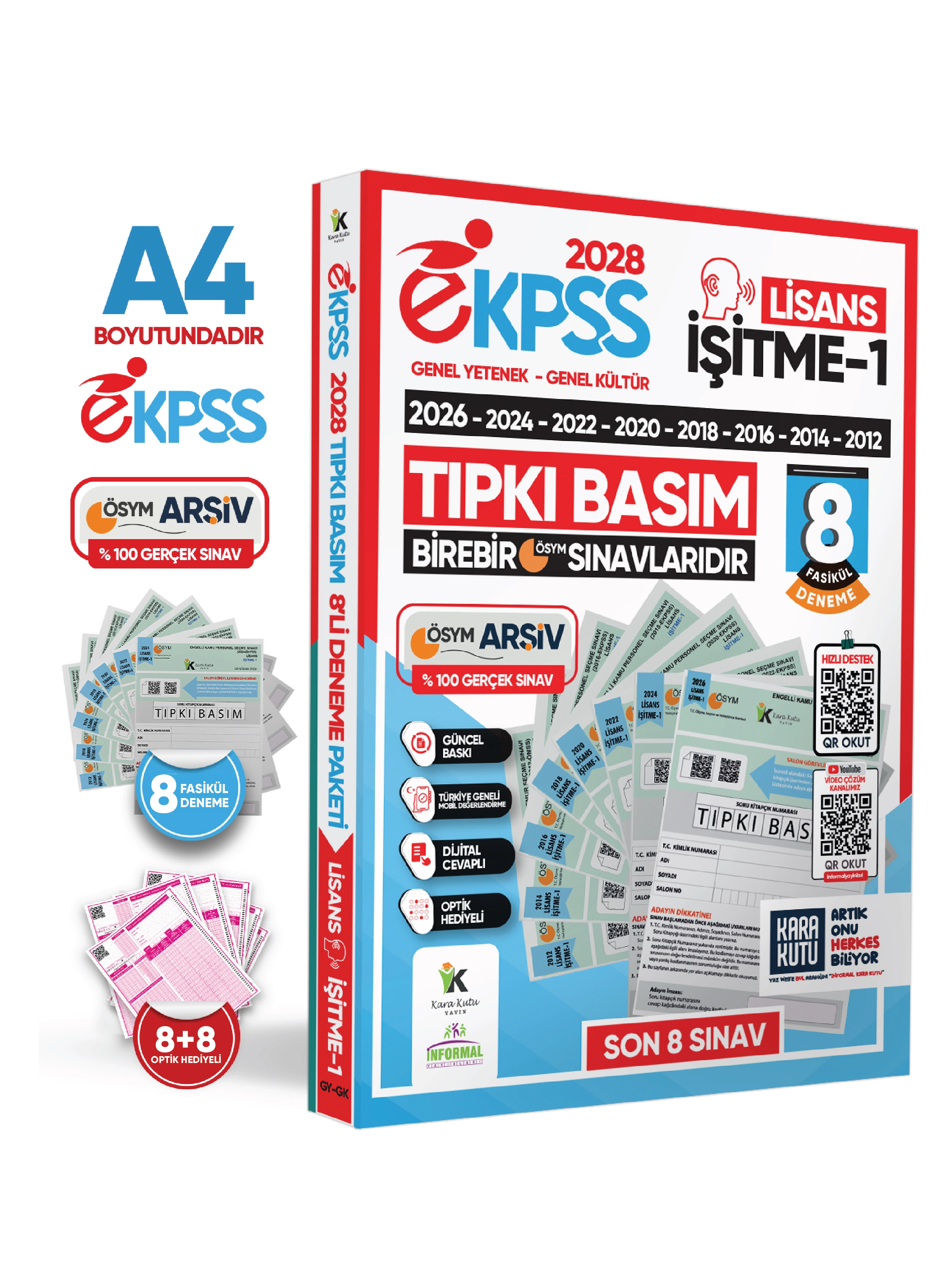2028 EKPSS Lisans İşitme-1 ÖSYM Çıkmış Soru Tıpkı Basım Soru Kitapçıkları 8li TG Deneme Paketi