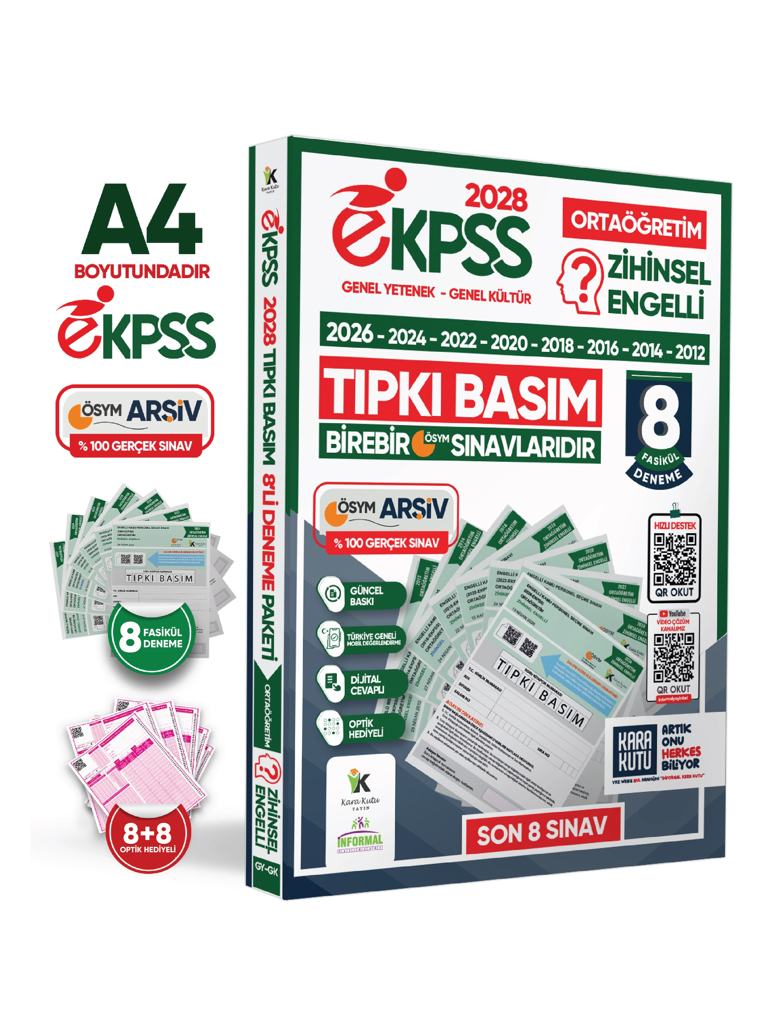 2028 EKPSS Ortaöğretim Zihinsel Engelli ÖSYM Çıkmış Soru Tıpkı Basım 8li Kitapçık TG Deneme Paketi