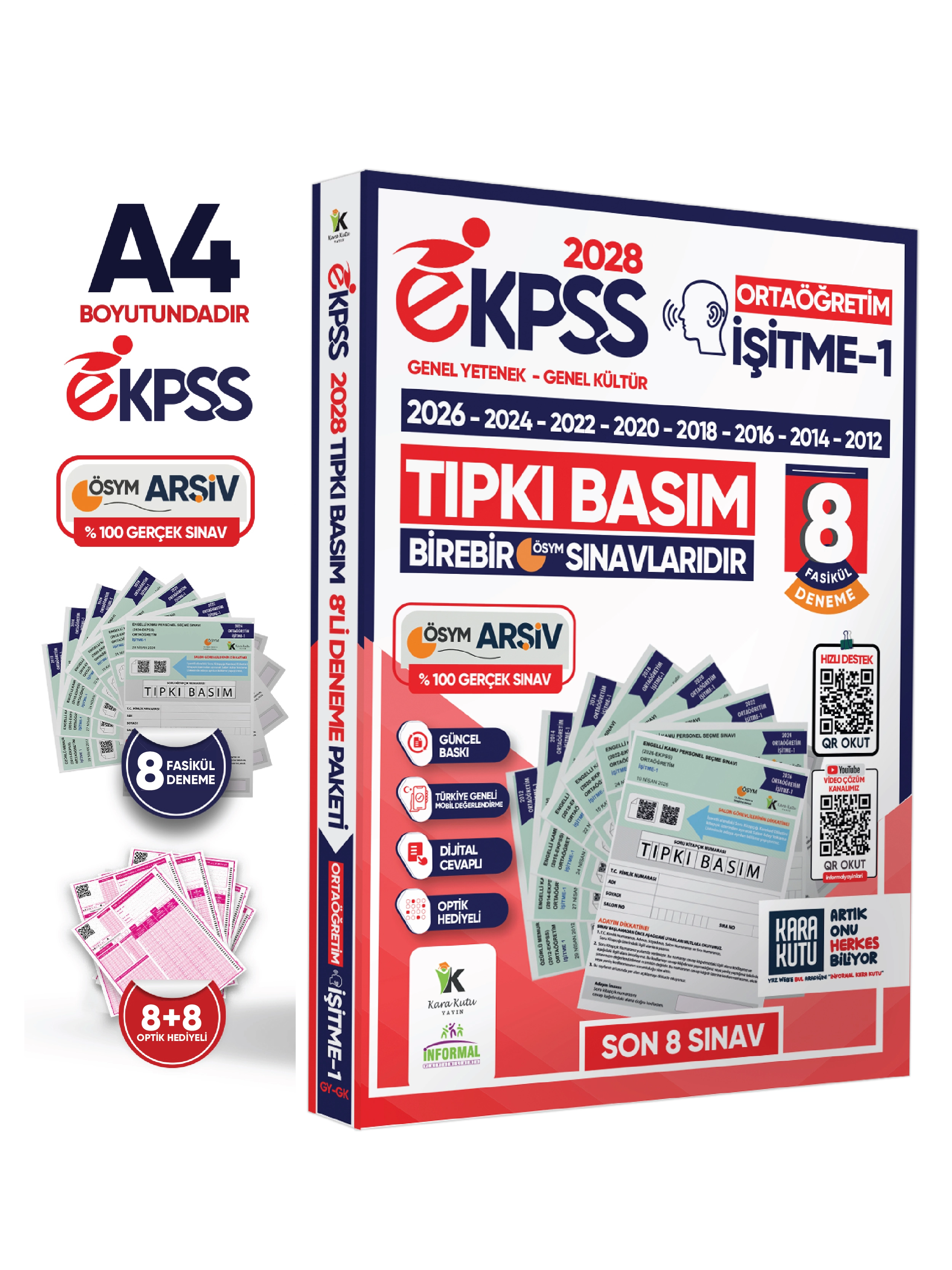 2028 EKPSS Ortaöğretim İşitme-1 ÖSYM Çıkmış Soru Tıpkı Basım Soru Kitapçıkları 8li TG Deneme Paketi