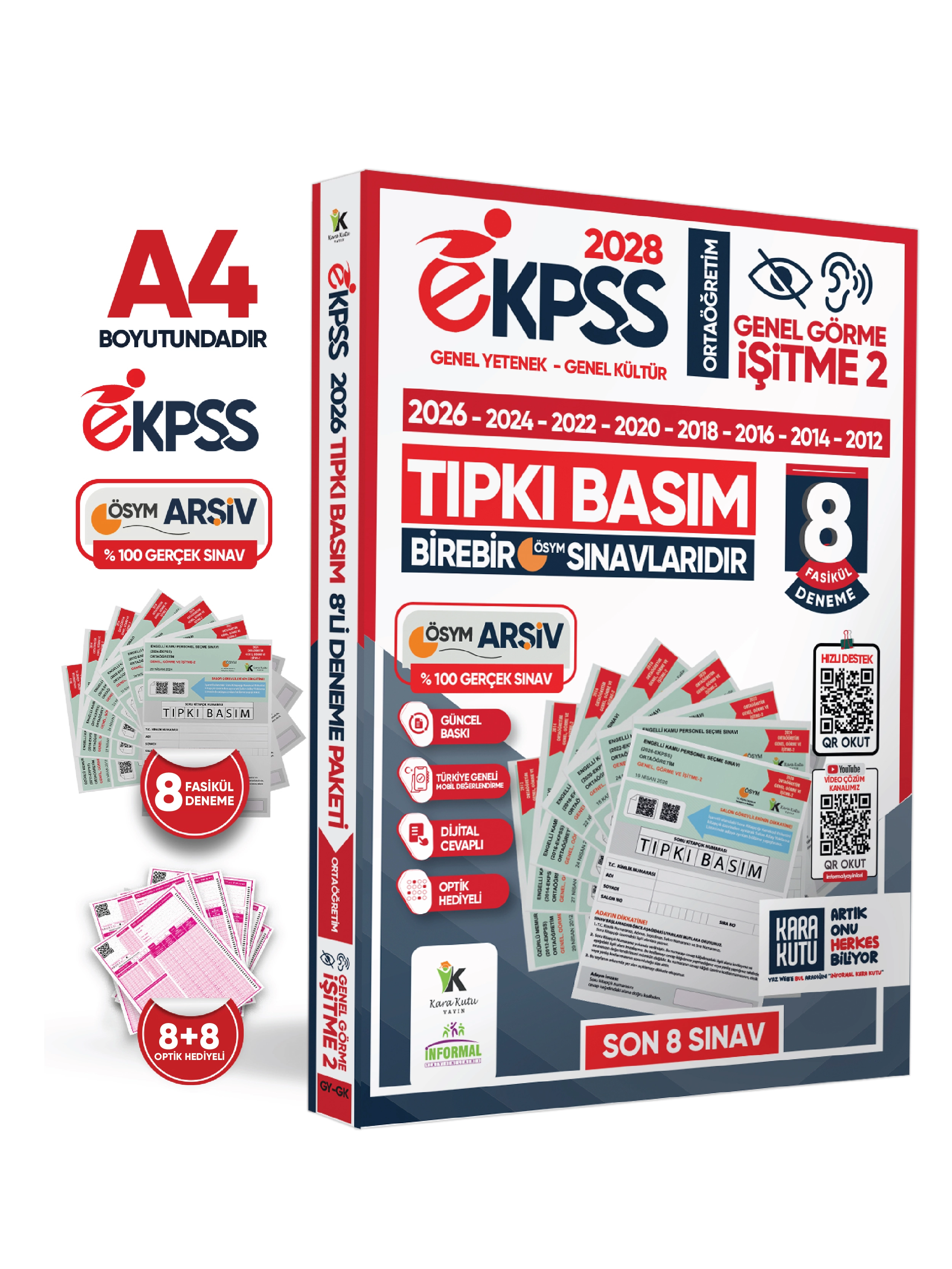 2028 EKPSS Ortaöğretim Genel Görme İşitme-2 ÖSYM Çıkmış Soru Tıpkı Basım 8li Kitapçık Deneme Paketi