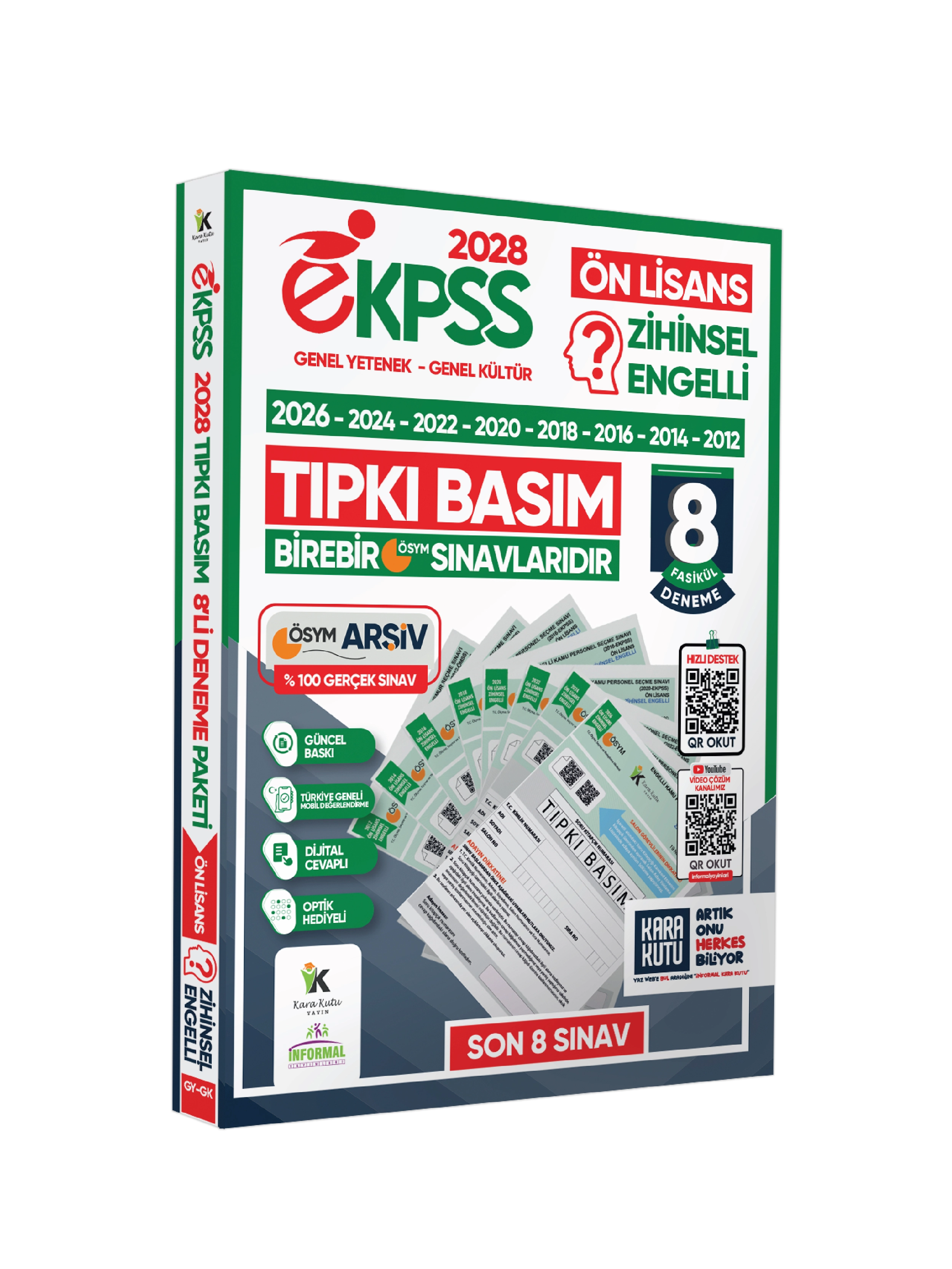 2028 EKPSS Ön Lisans Zihinsel Engelli ÖSYM Çıkmış Soru Tıpkı Basım 8li Kitapçık TG Deneme Paketi
