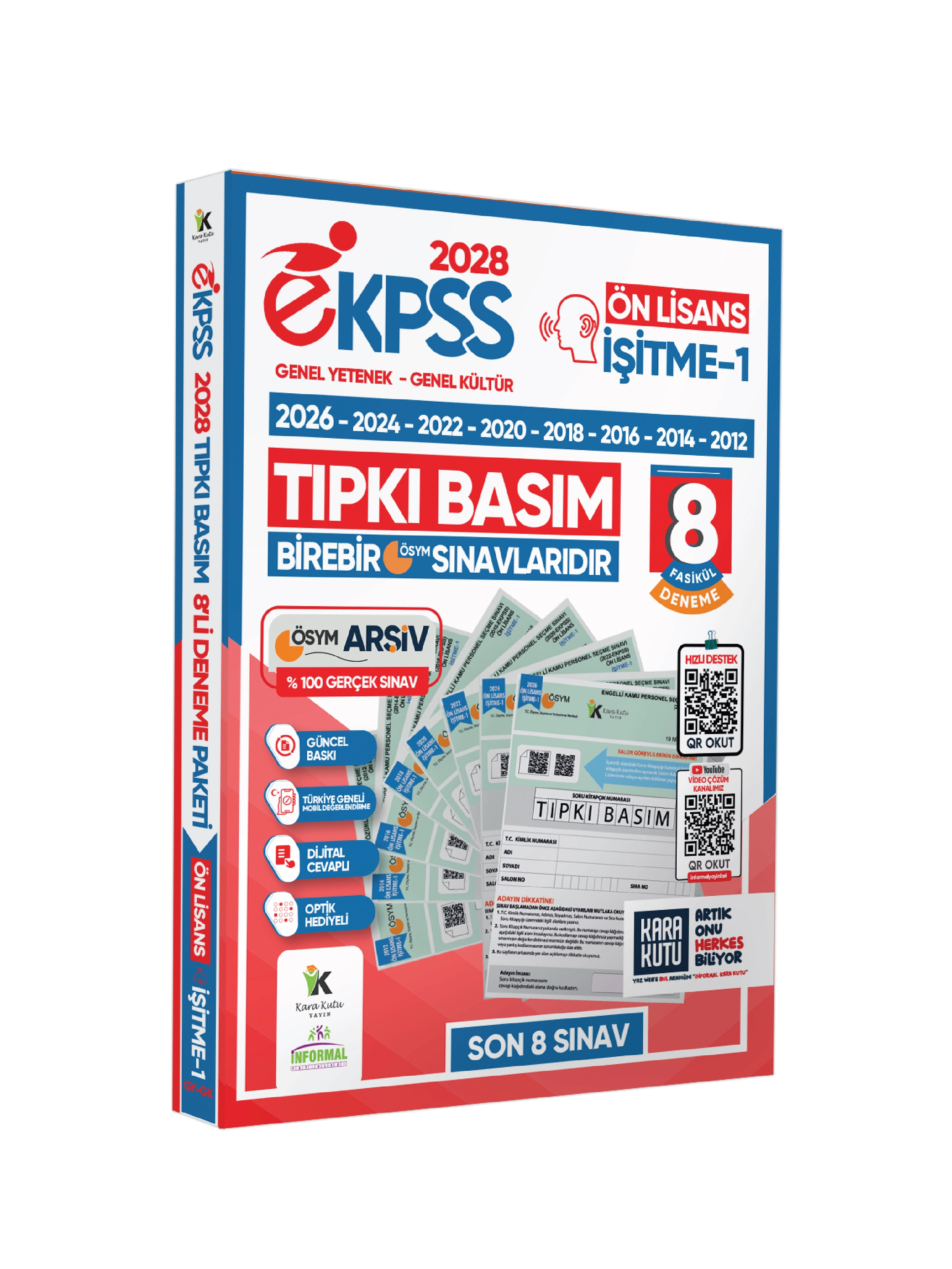 2028 EKPSS Ön Lisans İşitme-1 ÖSYM Çıkmış Soru Tıpkı Basım Soru Kitapçıkları 8li TG Deneme Paketi