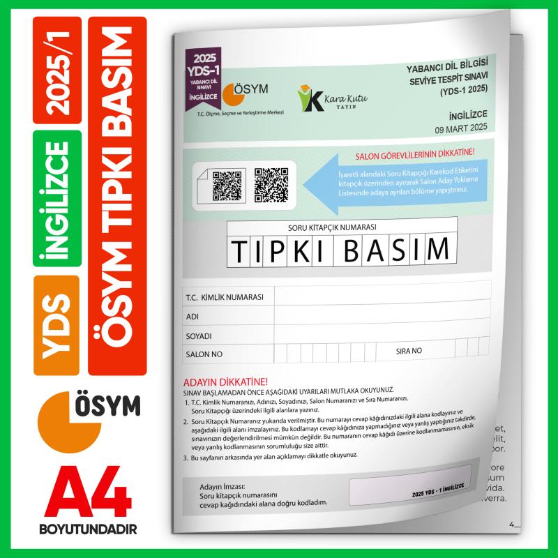 YDS İngilizce 2025/1 Yabancı Dil Sınavı ÖSYM Tıpkı Basım Çıkmış Soru Deneme Kitapçığı (e-YDS uygun)