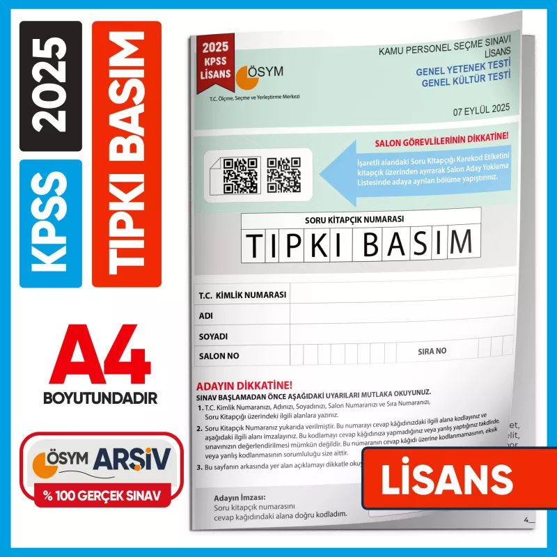 2025 KPSS LİSANS GY-GK ÖSYM Tıpkı Basım Çıkmış Soru Deneme Kitapçığı (Çözümlü Türkiye Geneli Sınav)