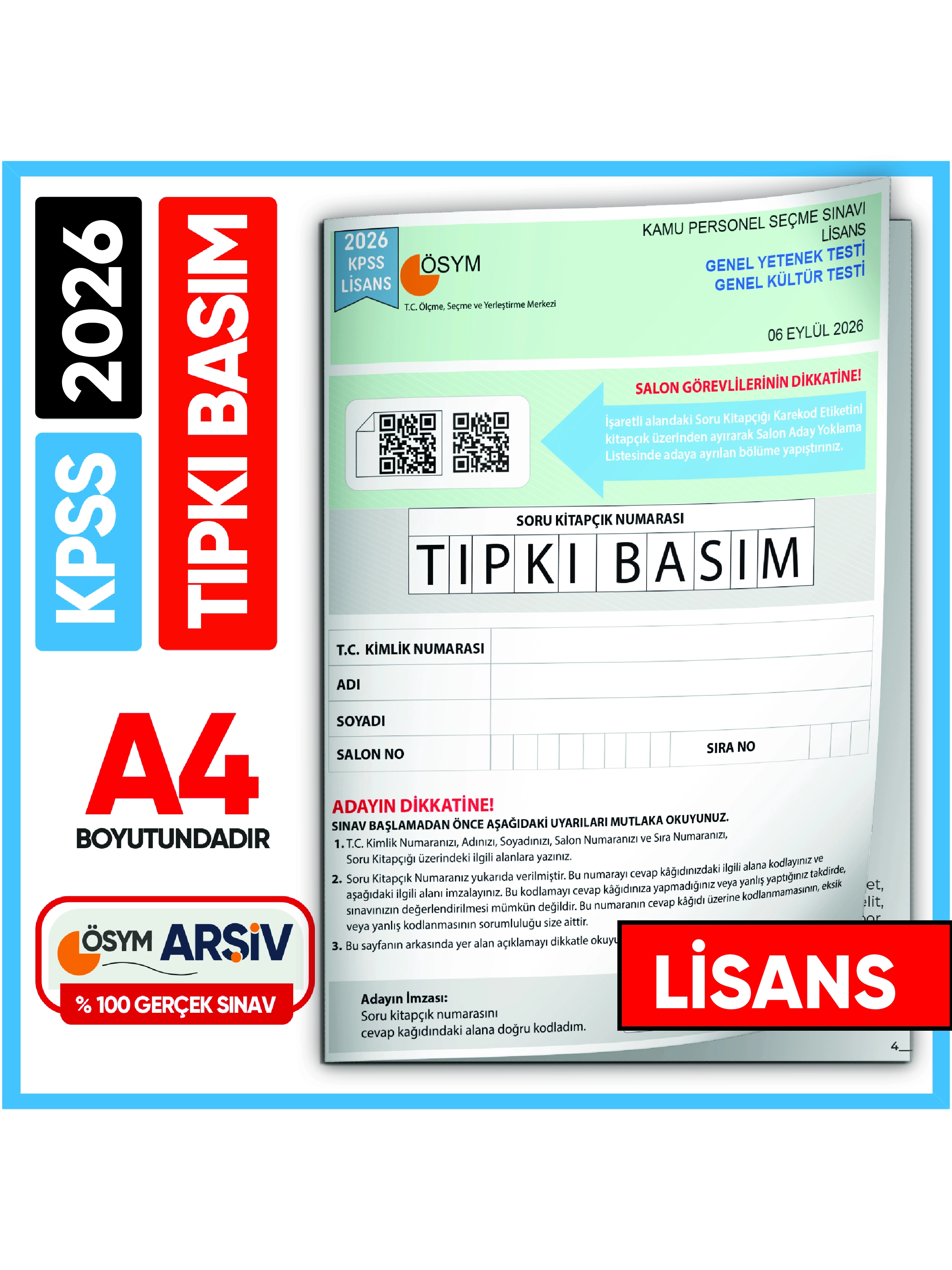 2026 KPSS LİSANS GY-GK ÖSYM Tıpkı Basım Çıkmış Soru Deneme Kitapçığı (Çözümlü Türkiye Geneli Sınav)