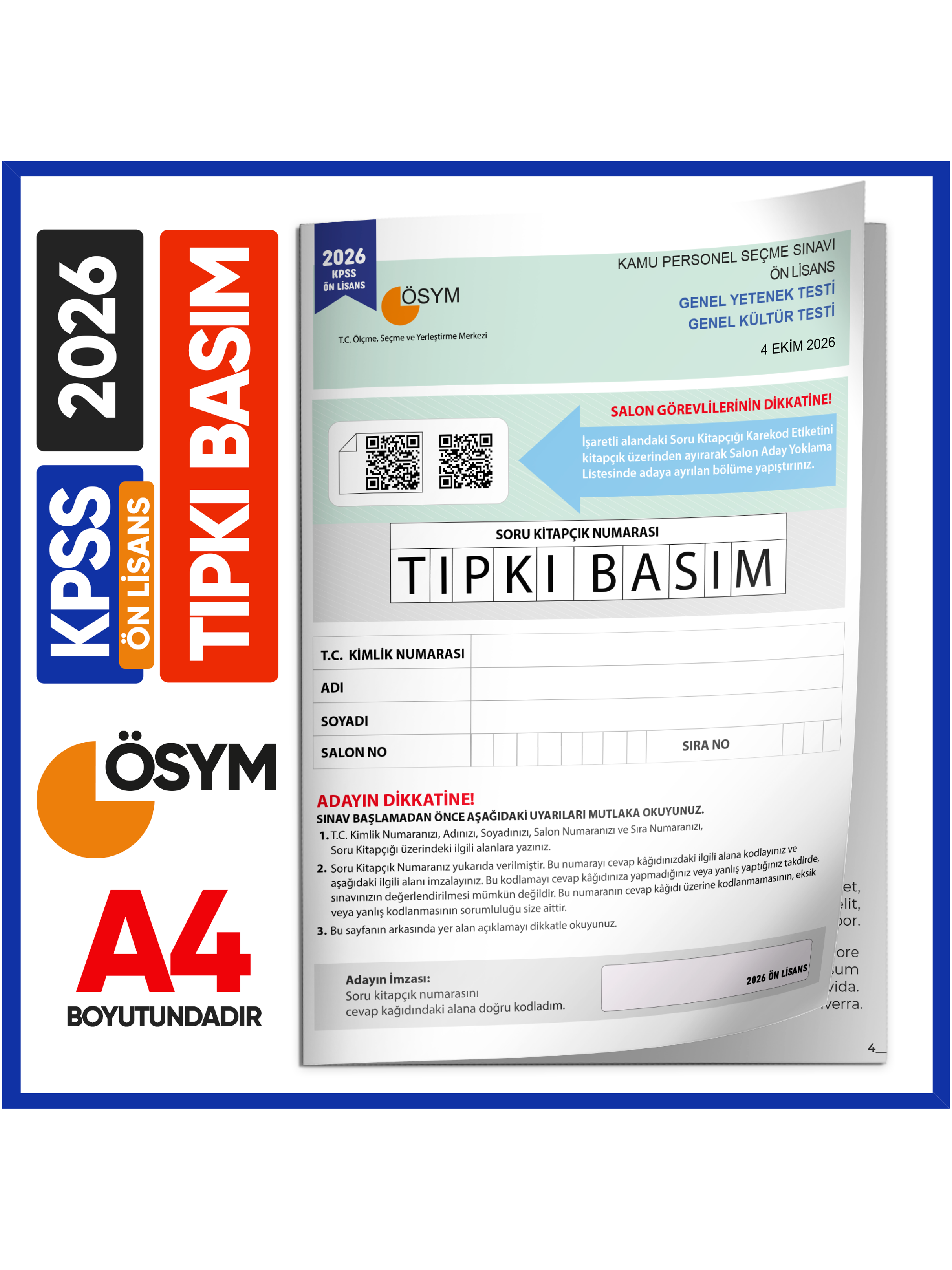 2026 KPSS Önlisans ÖSYM Tıpkı Basım Çıkmış Soru Deneme Kitapçığı (Video Çözümlü Türkiye Geneli)