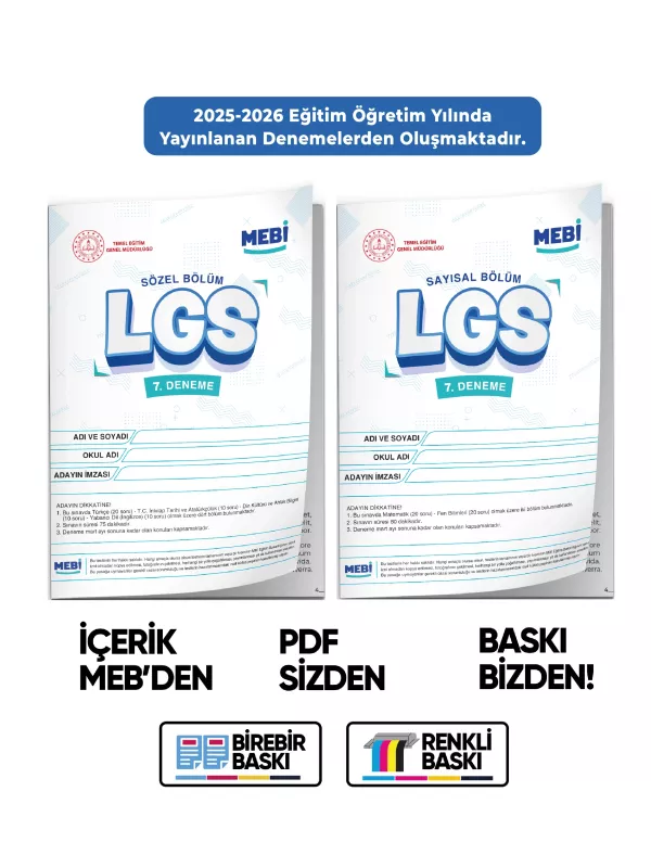 2026 LGS 8.Sınıf MEBİ ONLİNE Türkiye Geneli 7. Deneme (Sayısal–Sözel) Büyük Boy Renkli BASKI ÜCRETİ