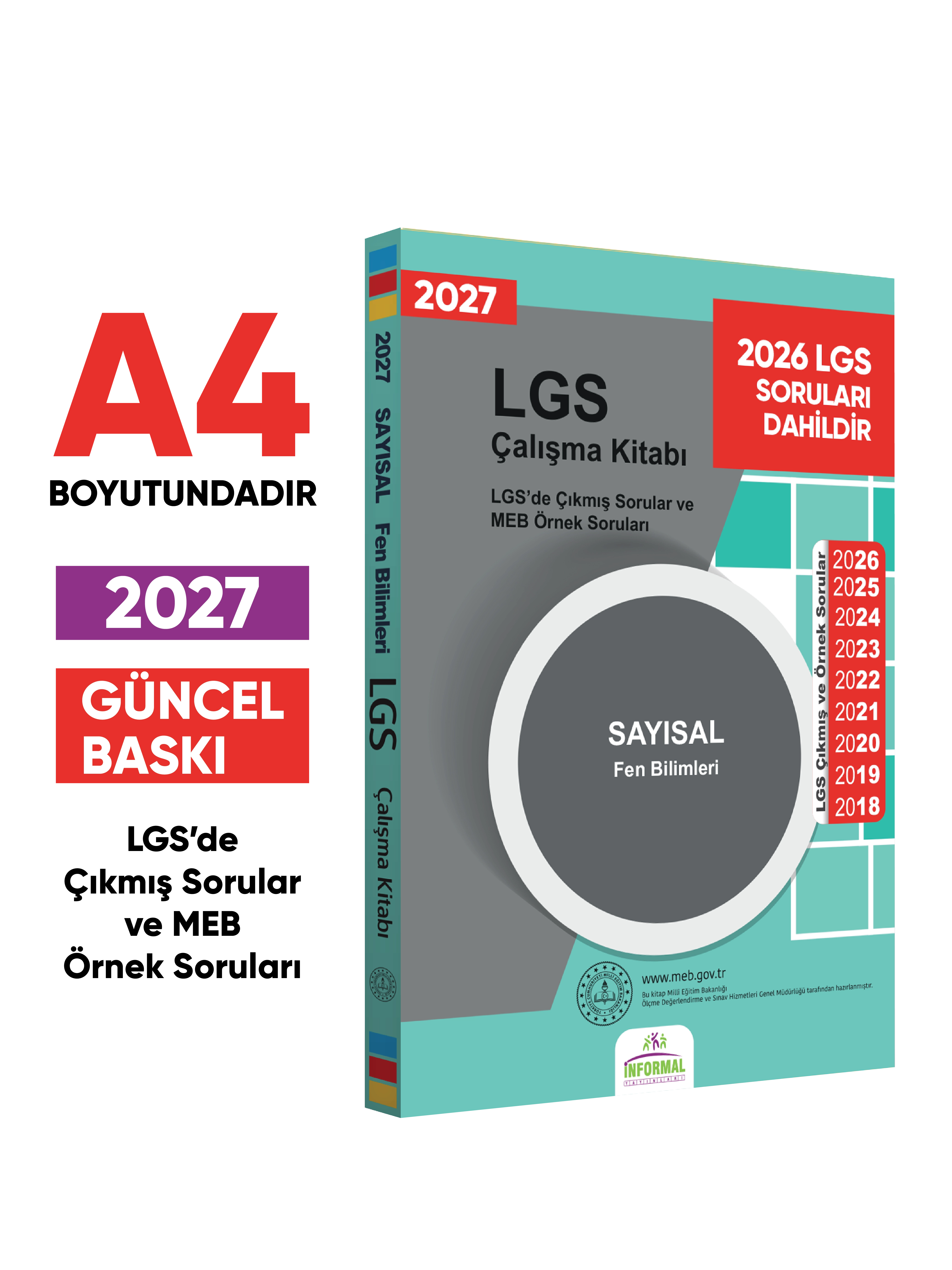 2027 LGS 8.Sınıf Çıkmış ve MEB Örnek Soruları Fen Bilimleri Sayısal Çalışma Kitabı A4 RENKLİ Baskı