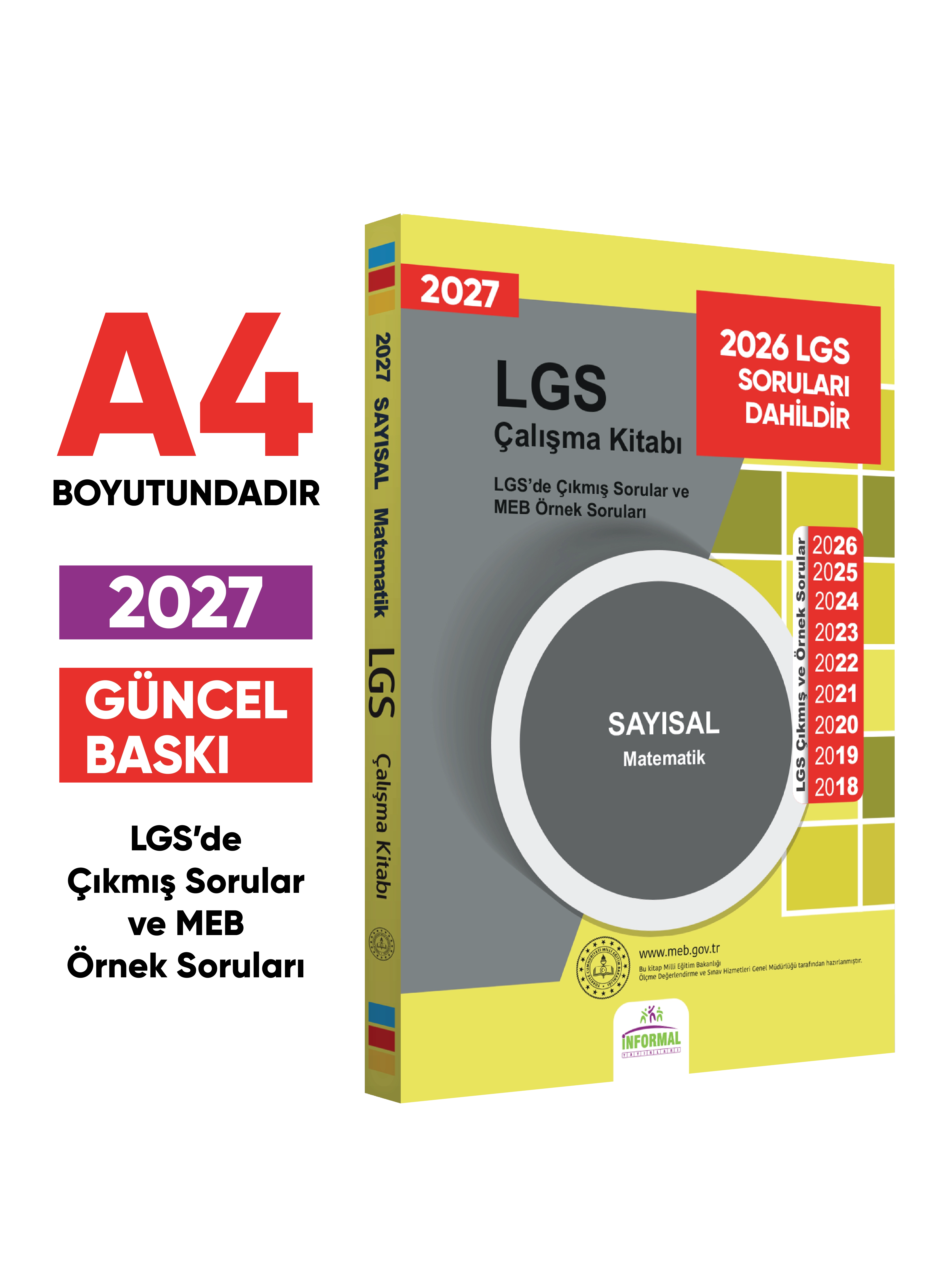 2027 LGS 8.Sınıf Çıkmış ve MEB Örnek Soruları Matematik Sayısal Çalışma Kitabı A4 RENKLİ Baskı