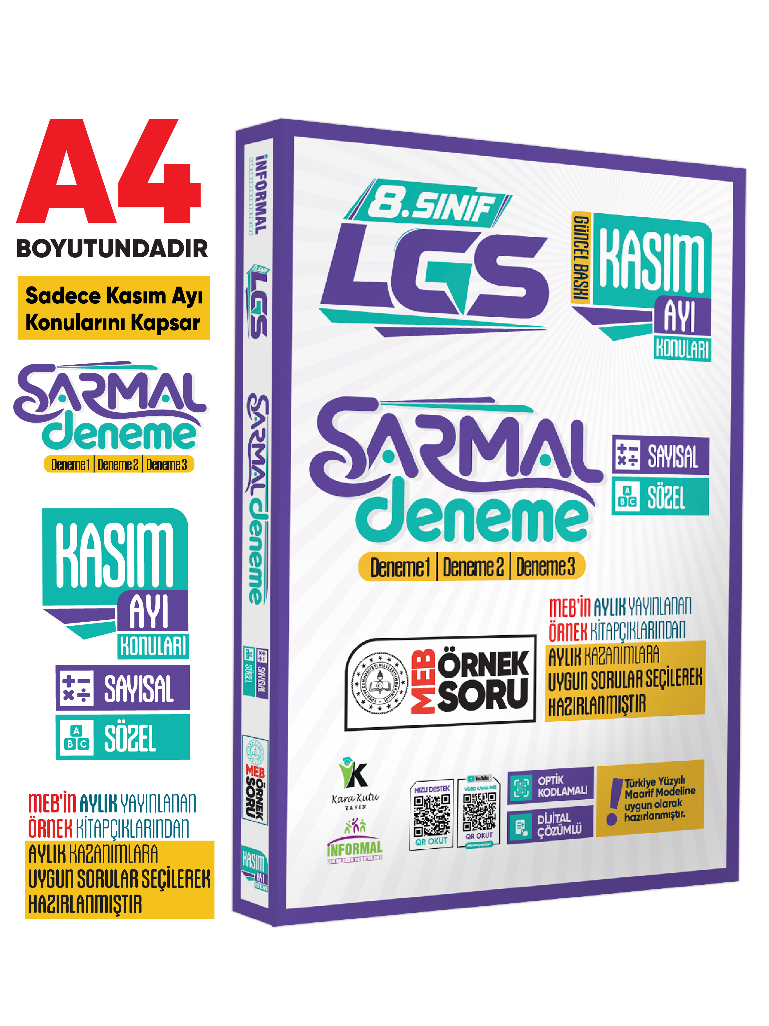 2027 8.Sınıf LGS Sadece KASIM AYI Konuları MEB Örnek Soruları 3lü Sarmal Deneme Paketi Çözümlü
