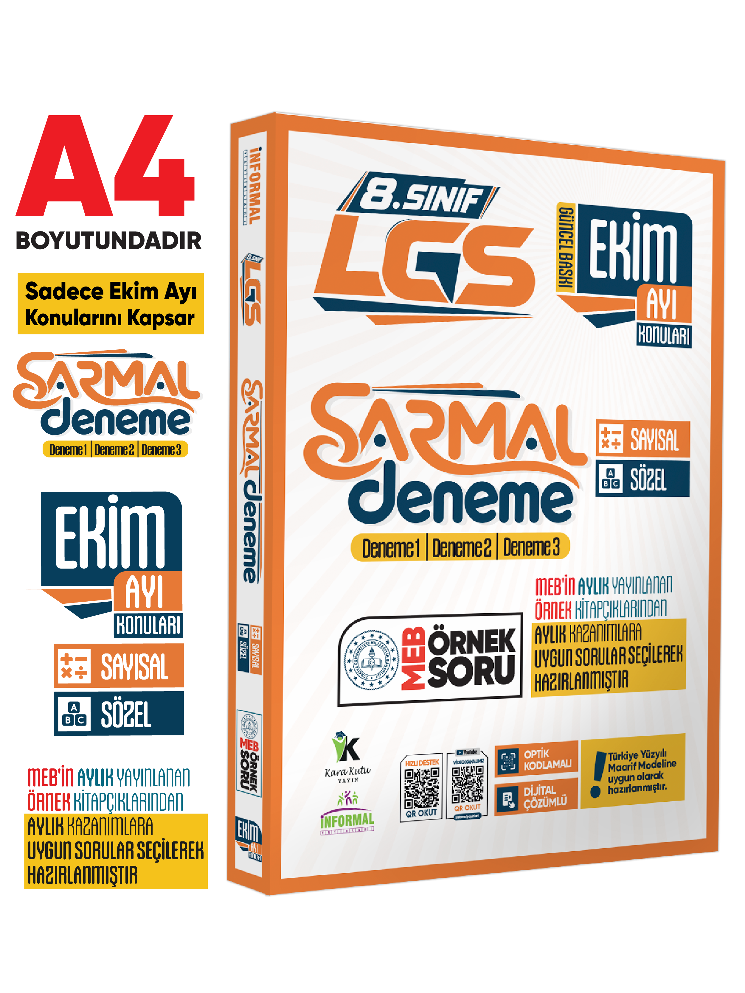2027 8.Sınıf LGS Sadece EKİM AYI Konuları MEB Örnek Soruları 3lü Sarmal Deneme Paketi Çözümlü
