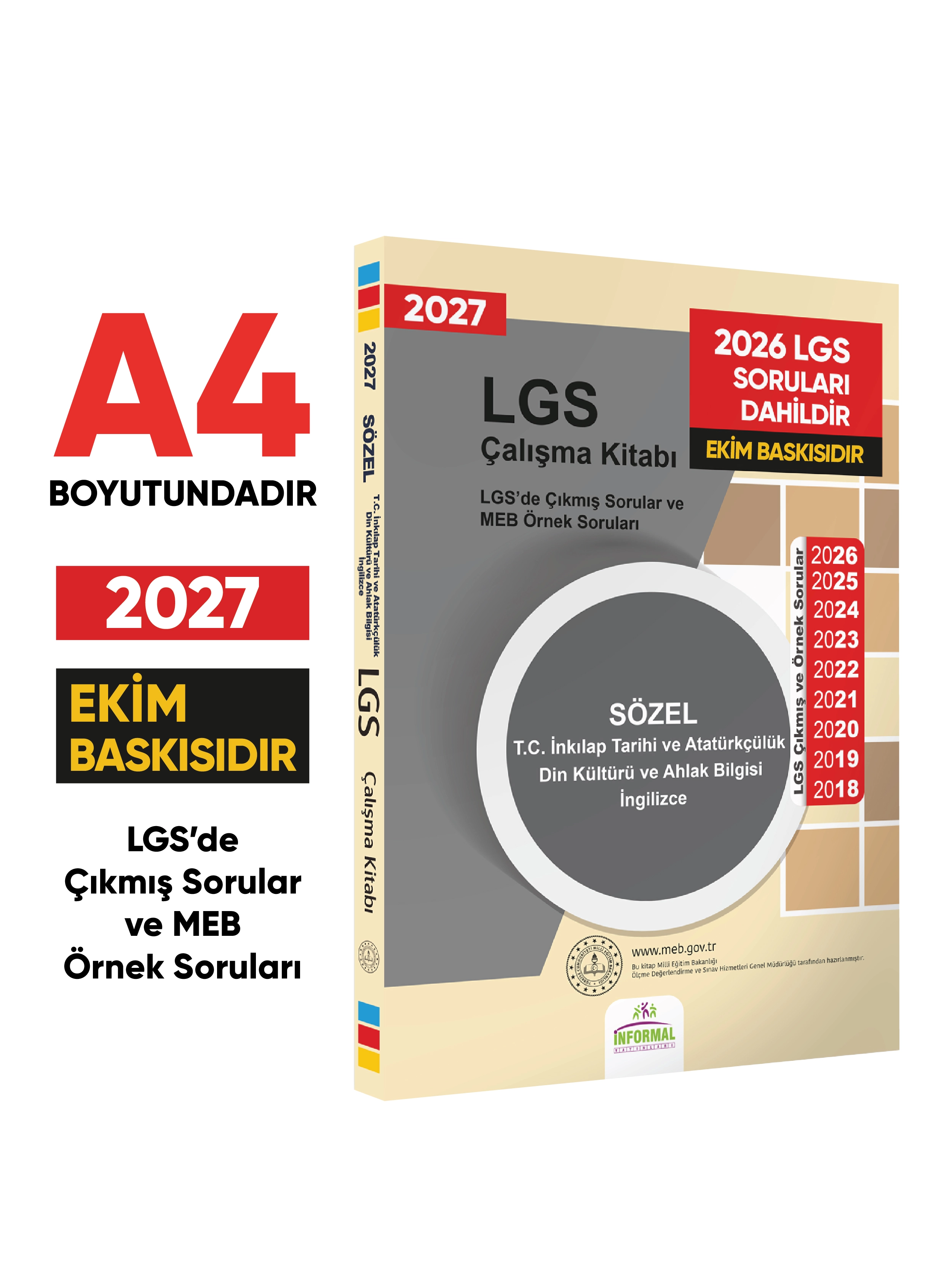 2027 LGS 8.Sınıf 4lü Çıkmış MEB Örnek Sorular ve 6lı Modül ÖDM SET Çalışma Kitabı A4 RENKLİ Baskı
