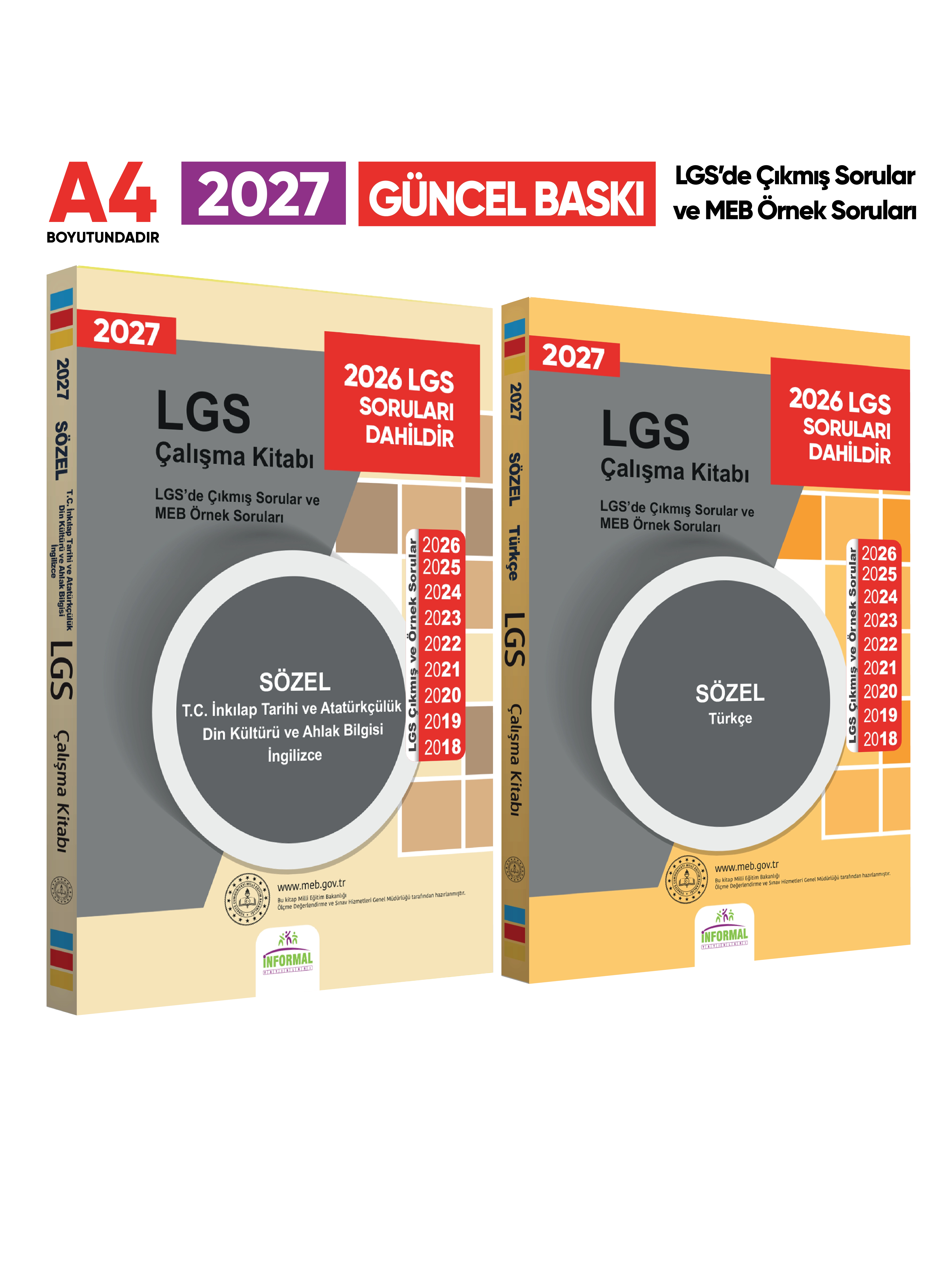 2027 LGS 8.Sınıf Çıkmış ve MEB Örnek Sorular Türkçe-Tarih-Din-İng SÖZEL Çalışma Kitabı 2li Kitap SET