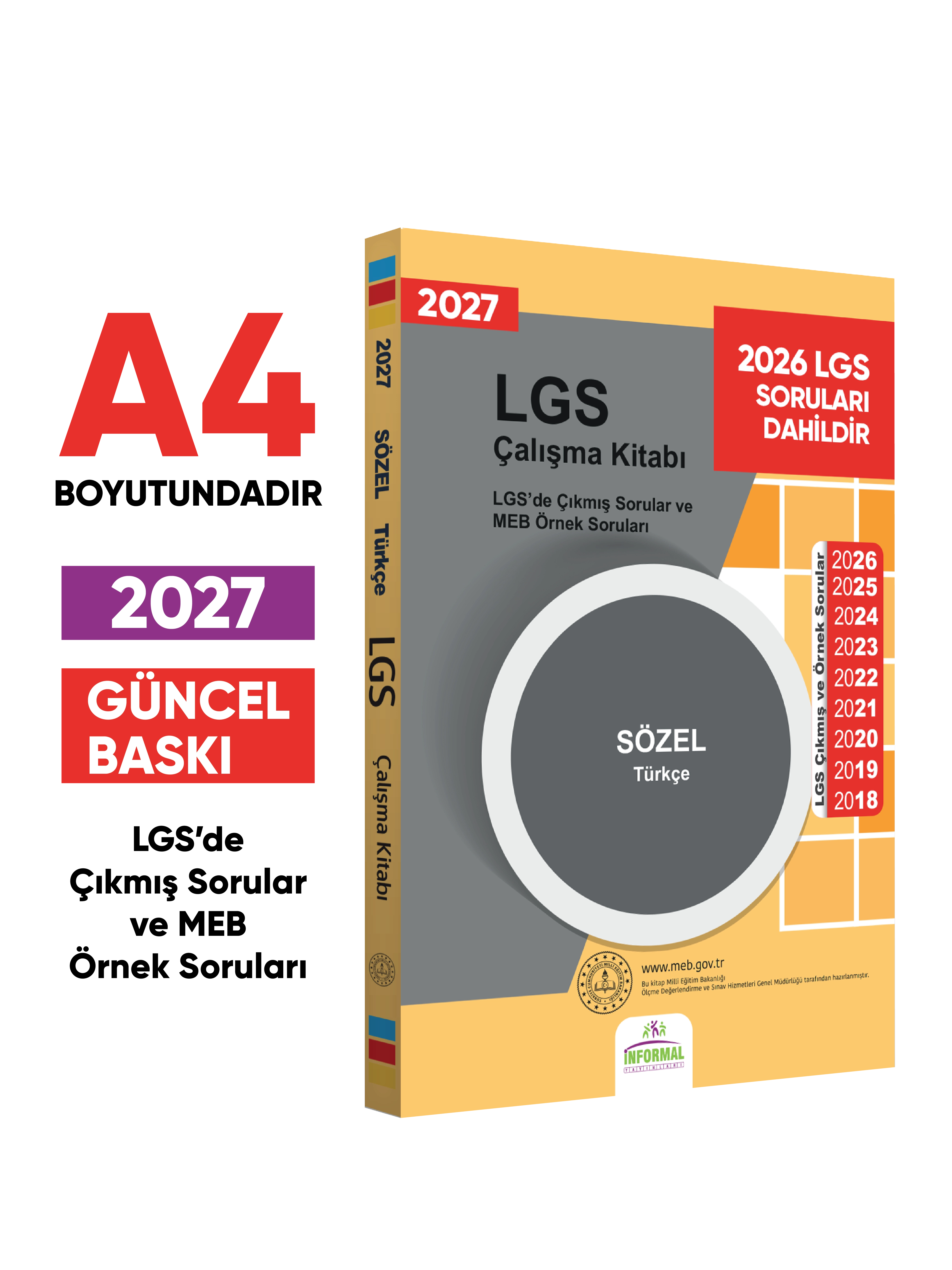 2027 LGS 8.Sınıf Çıkmış ve MEB Örnek Soruları Türkçe Sözel Çalışma Kitabı A4 RENKLİ Baskı