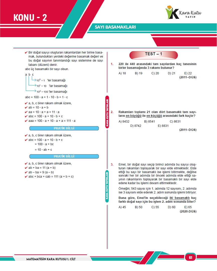 2025 ALES Matematik Kara Kutu 1.Cilt CEBİR ÖSYM Çıkmış Soru Bankası K. Özetli Video/PDF Çözümlü