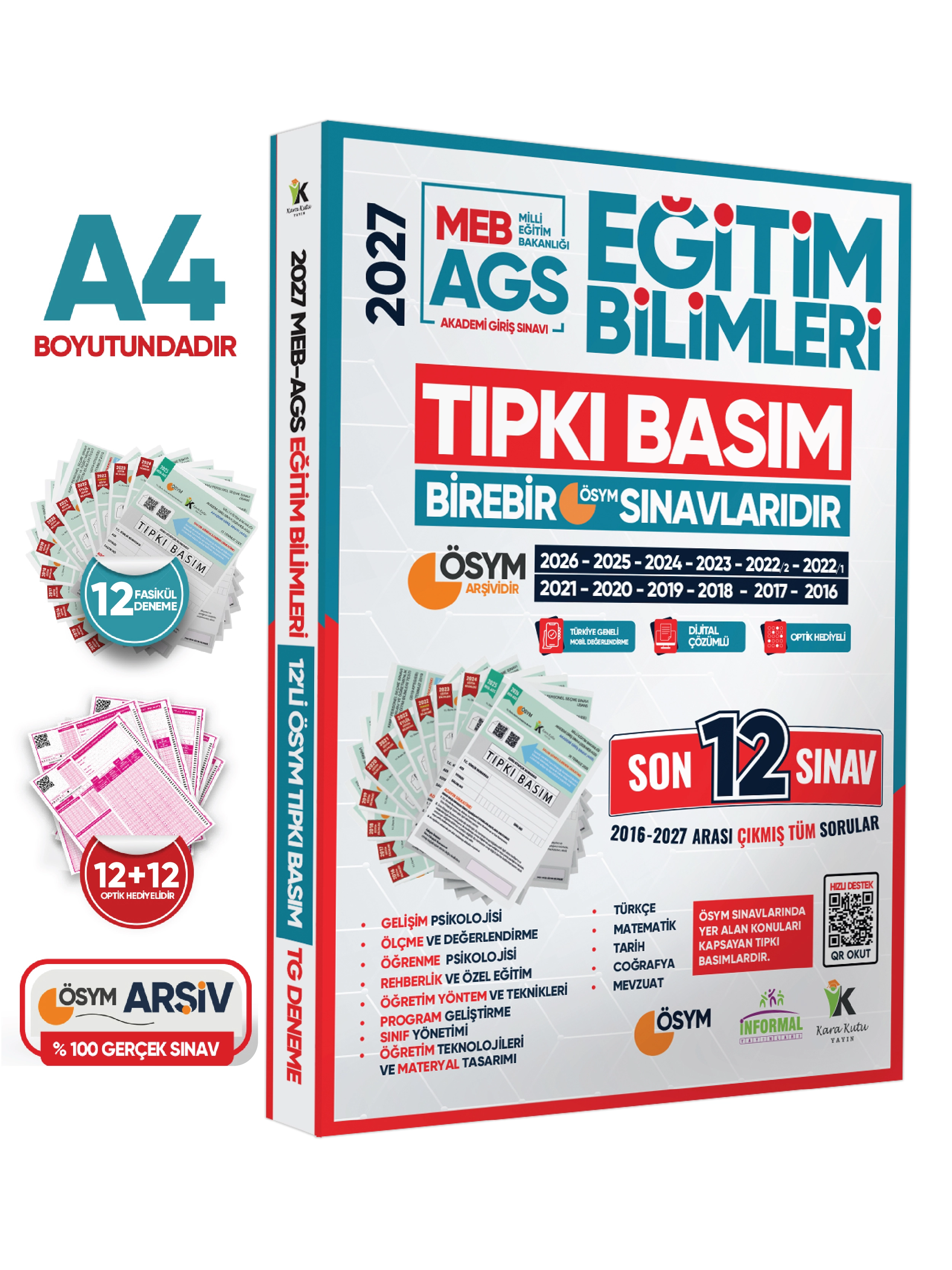 2027 MEB AGS EĞİTİM BİLİMLERİ ÖSYM Çıkmış Soru Tıpkı Basım Kitapçıkları 12li Deneme Paketi