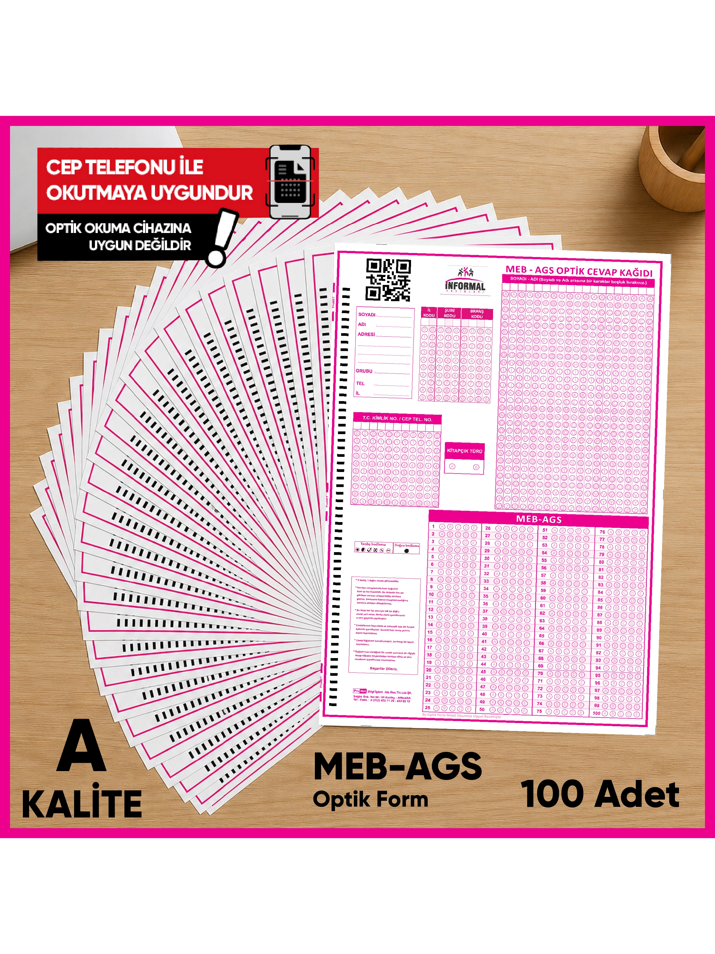 MEB-AGS Deneme Sınavları İçin 100 Adet Optik Form