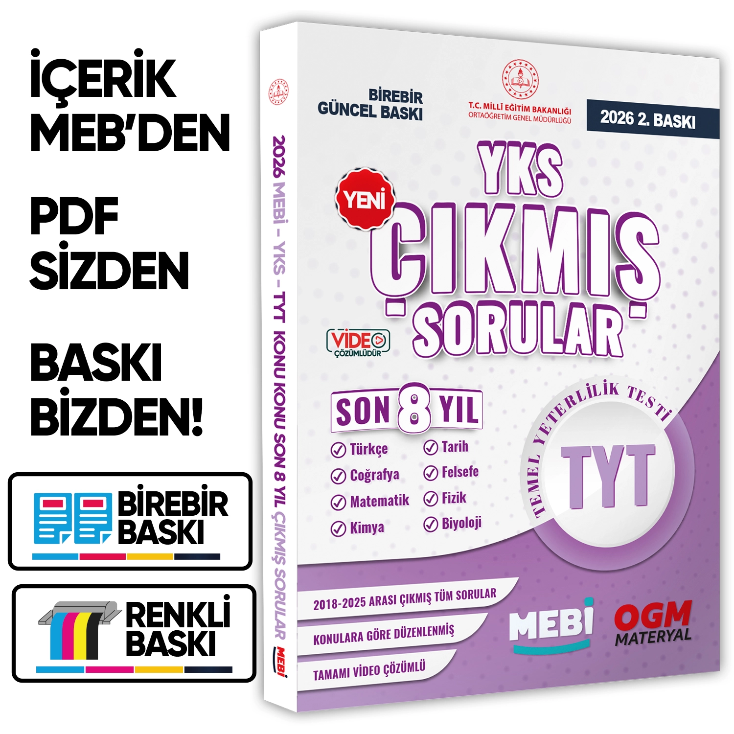 2026 YKS-TYT Tüm Dersler MEBİ Yeni Nesil Çıkmış Soru Bankası Son 8Yıl Video/PDF Çözümlü BASKI ÜCRETİ