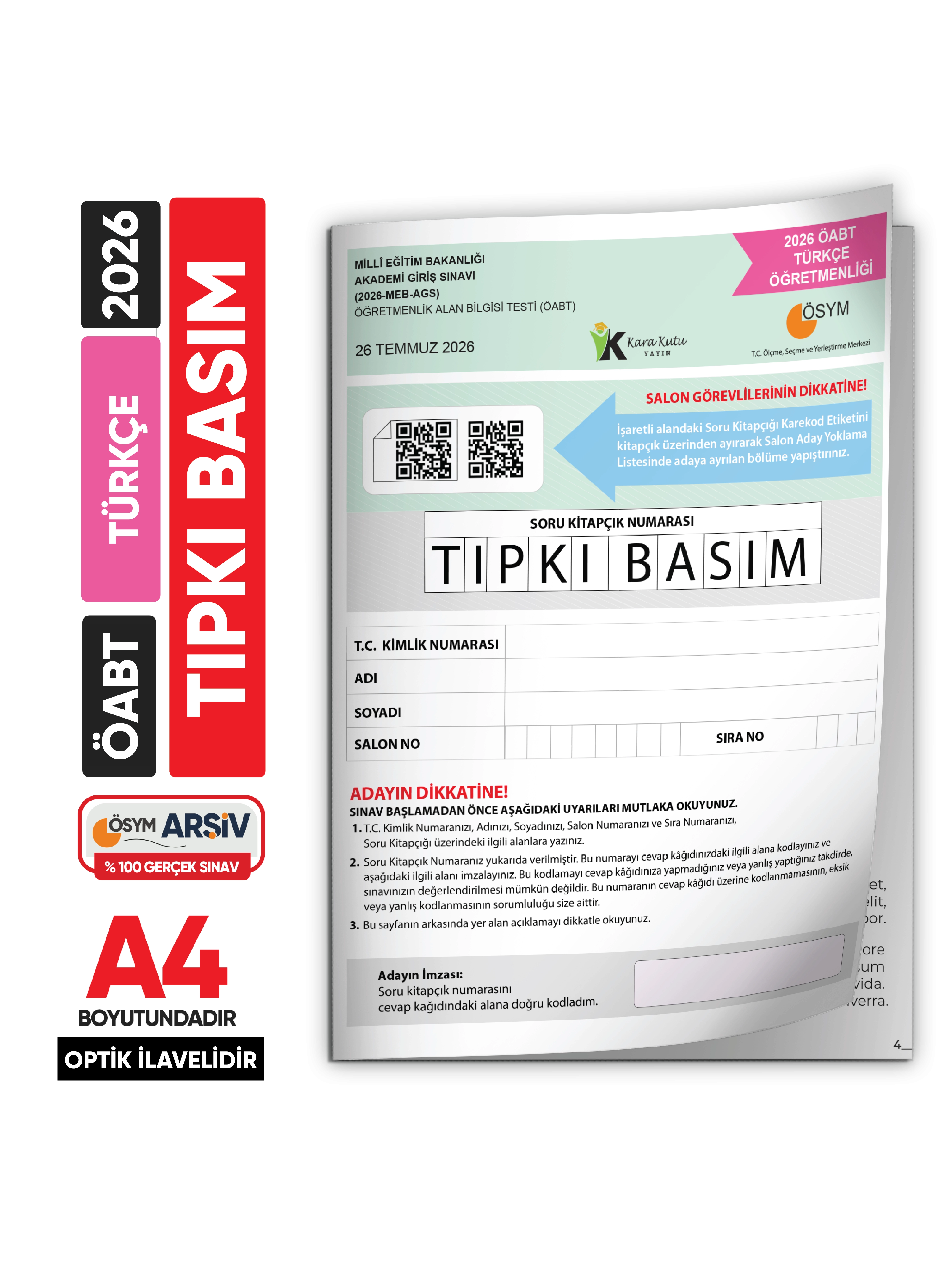 2026 MEB-AGS ÖABT Türkçe Öğretmenliği ÖSYM Tıpkı Basım Kitapçığı Türkiye Geneli Deneme