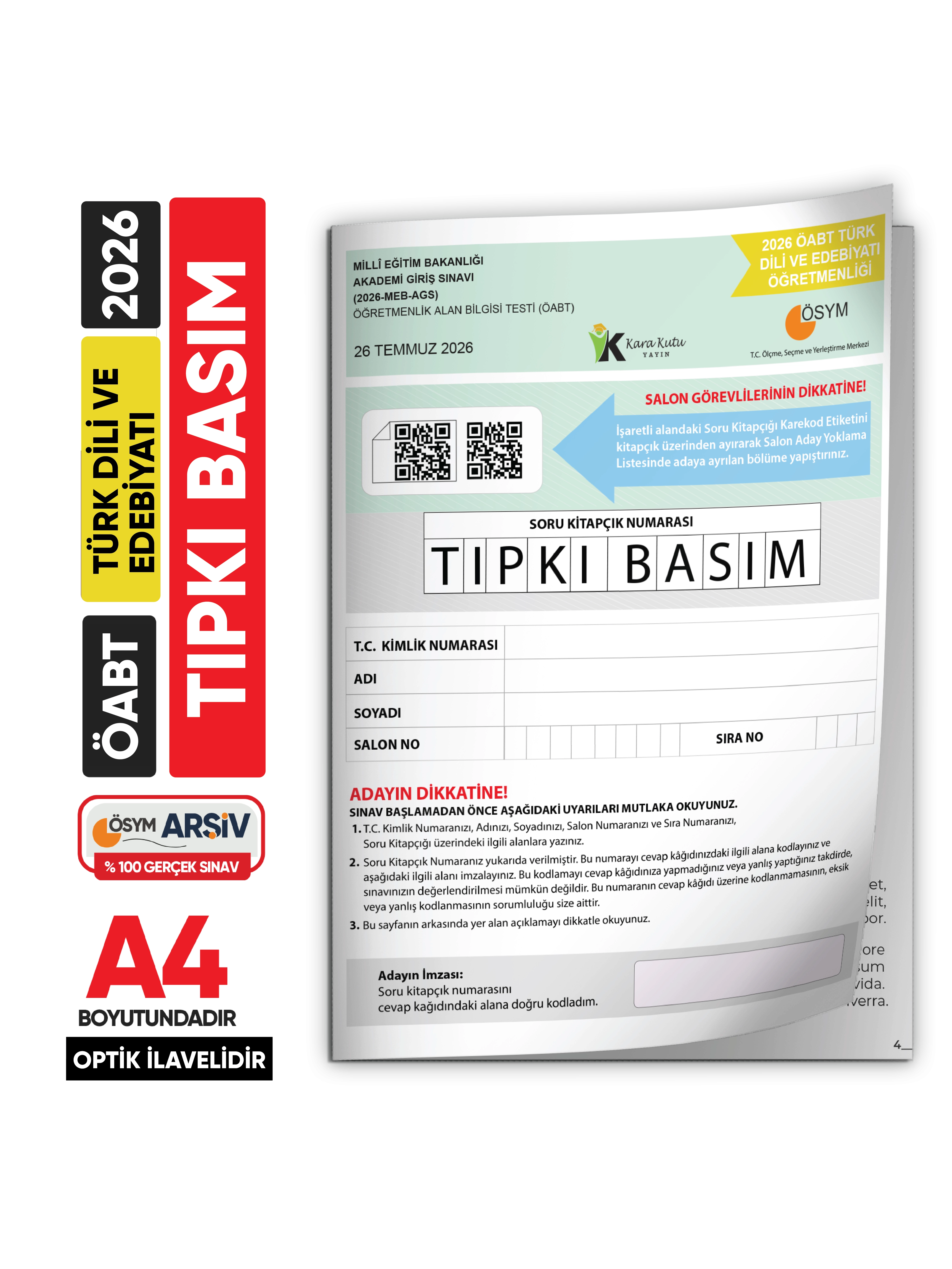 2026 MEB-AGS ÖABT Türk Dili ve Edebiyatı Öğretmenliği ÖSYM Tıpkı Basım Kitapçığı TG Deneme