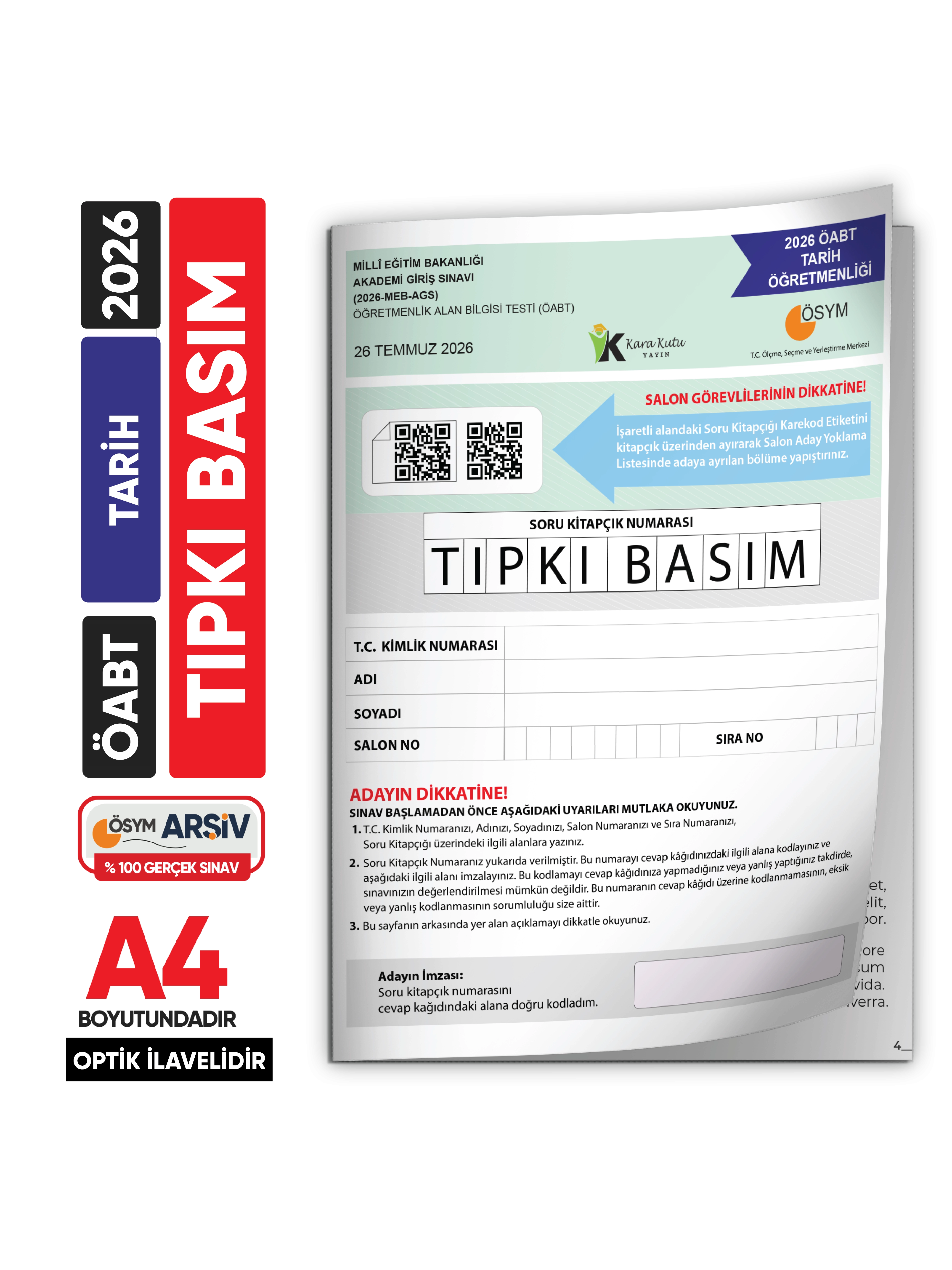2026 MEB-AGS ÖABT Tarih Öğretmenliği ÖSYM Tıpkı Basım Kitapçığı Türkiye Geneli Deneme
