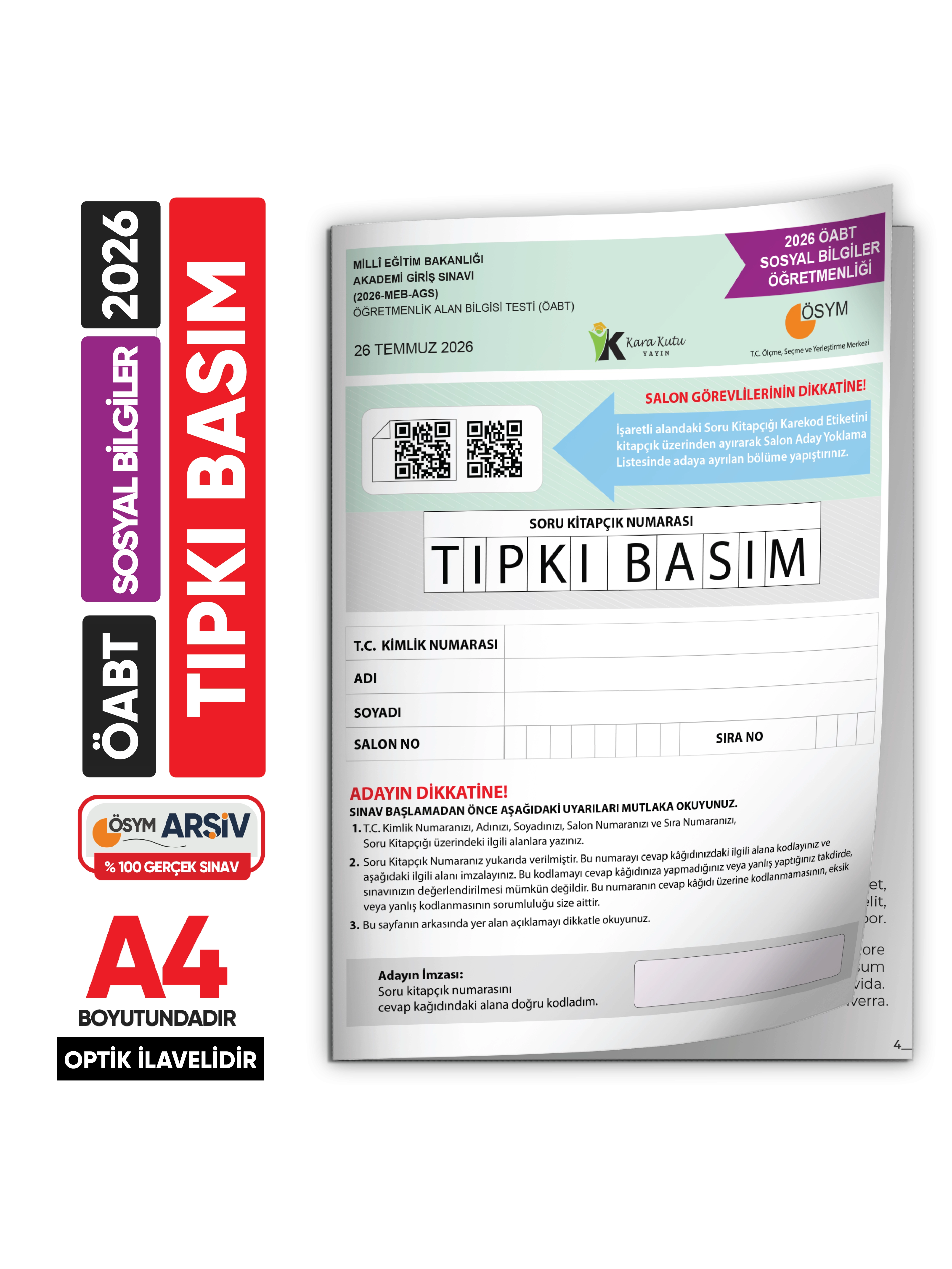 2026 MEB-AGS ÖABT Sosyal Bilgiler Öğretmenliği ÖSYM Tıpkı Basım Kitapçığı TG Deneme