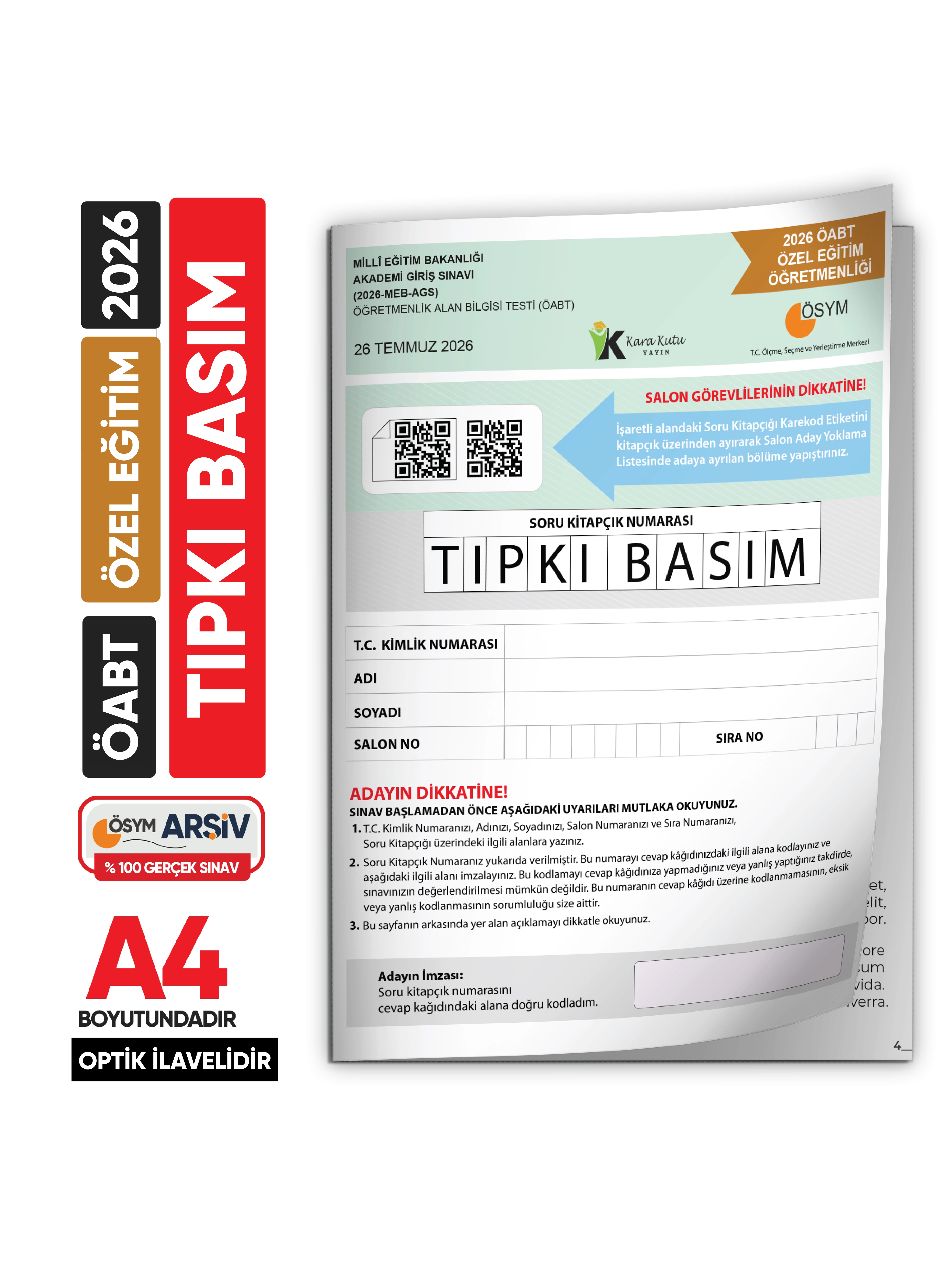 2026 MEB-AGS ÖABT Özel Eğitim Öğretmenliği ÖSYM Tıpkı Basım Kitapçığı  Türkiye Geneli Deneme
