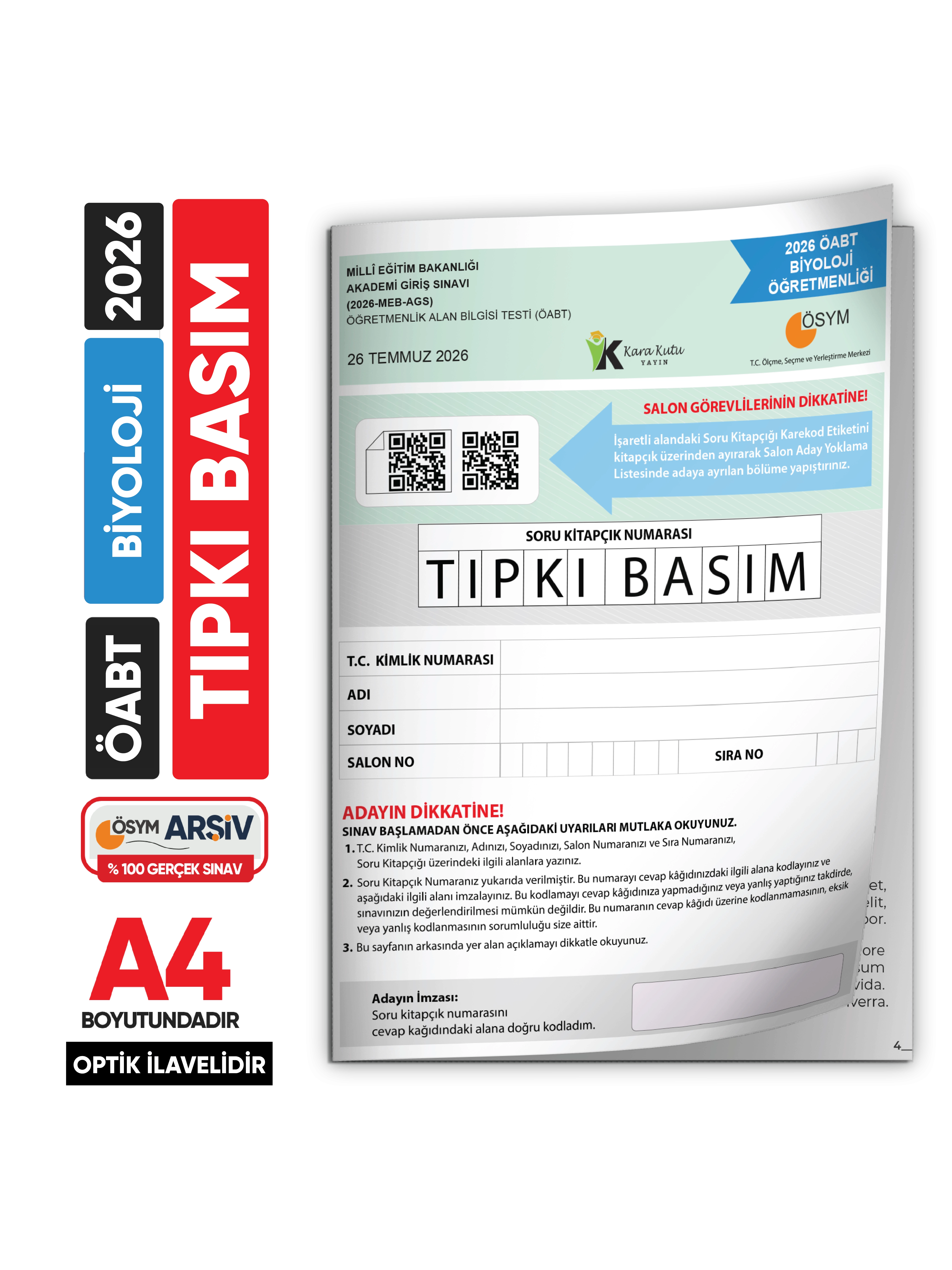 2026 MEB-AGS ÖABT Biyoloji Öğretmenliği ÖSYM Tıpkı Basım Kitapçığı Türkiye Geneli Deneme