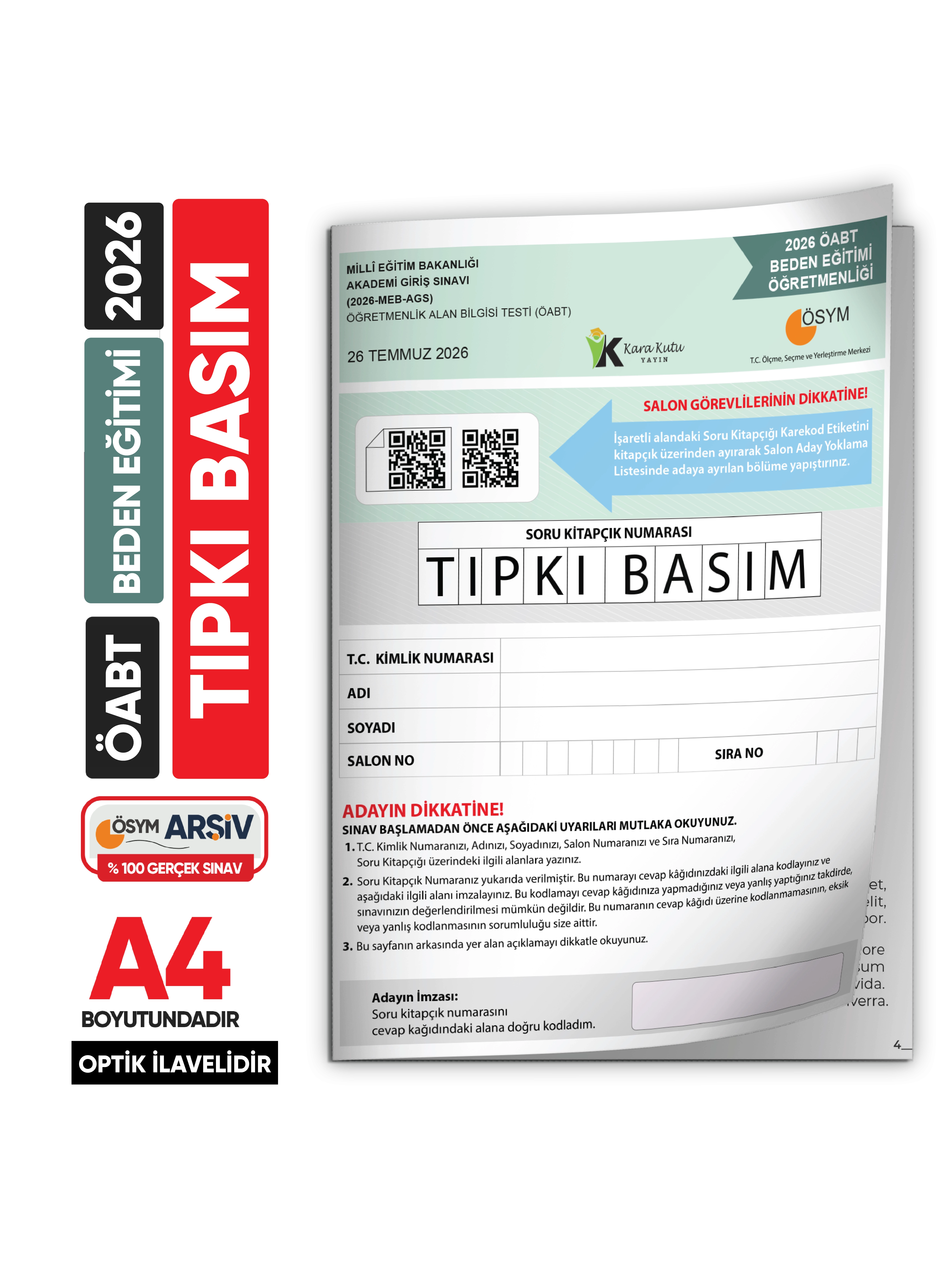 2026 MEB-AGS ÖABT Beden Eğitimi Öğretmenliği ÖSYM Tıpkı Basım Kitapçık Türkiye Geneli Deneme
