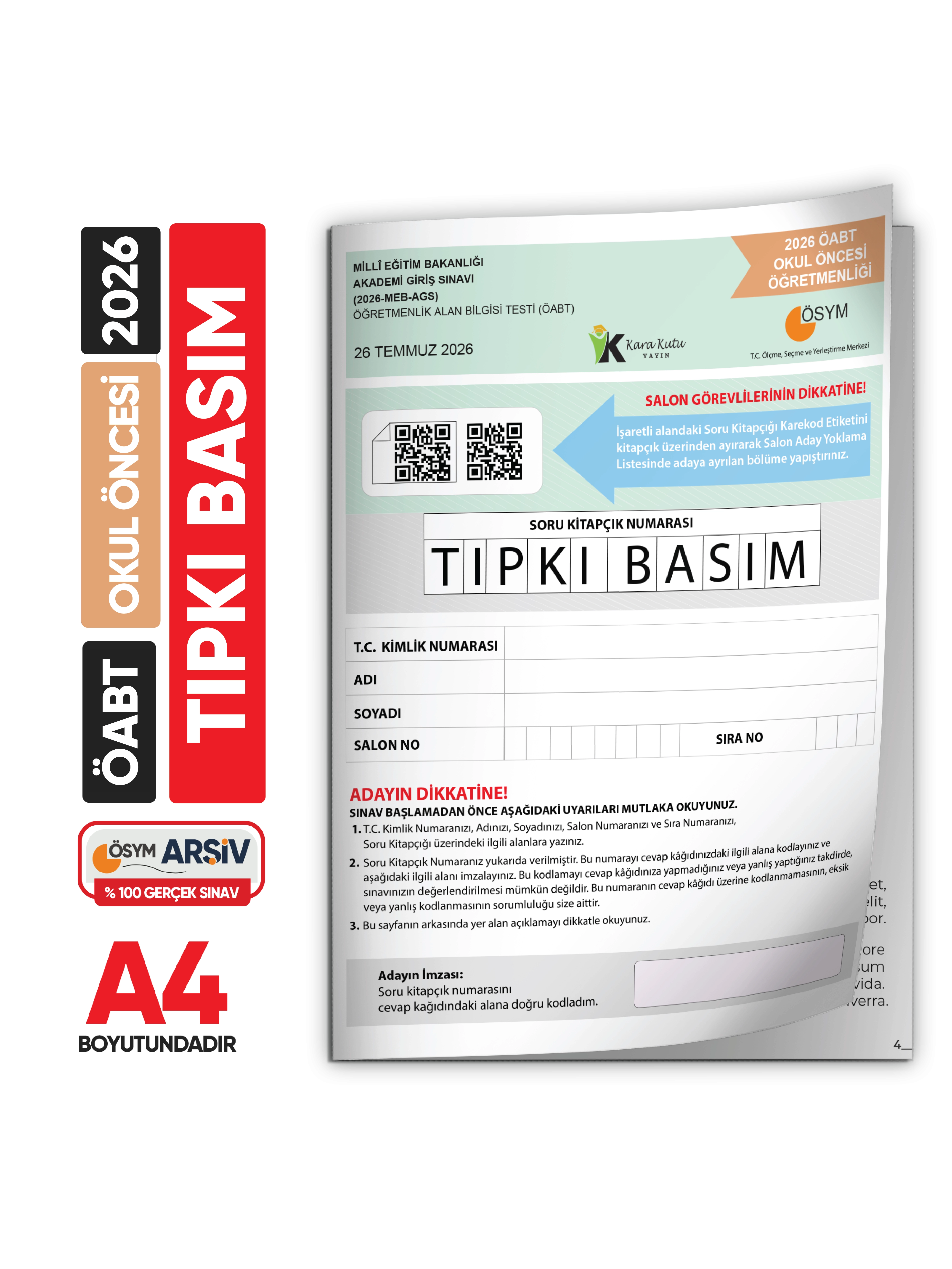 2026 MEB-AGS ÖABT Okul Öncesi Öğretmenliği ÖSYM Tıpkı Basım Kitapçığı Türkiye Geneli Deneme