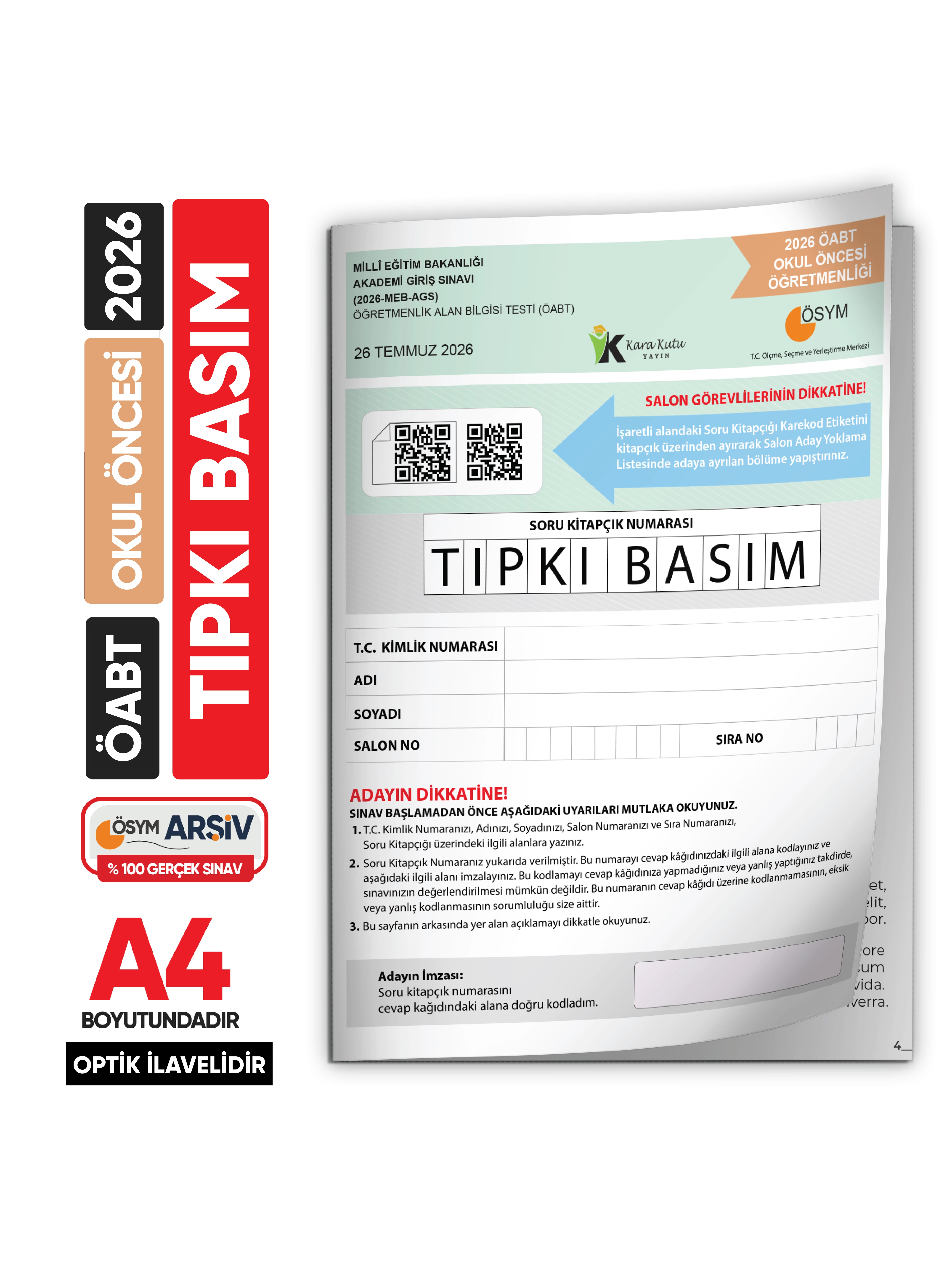 2026 MEB-AGS ÖABT Okul Öncesi Öğretmenliği ÖSYM Tıpkı Basım Kitapçığı Türkiye Geneli Deneme