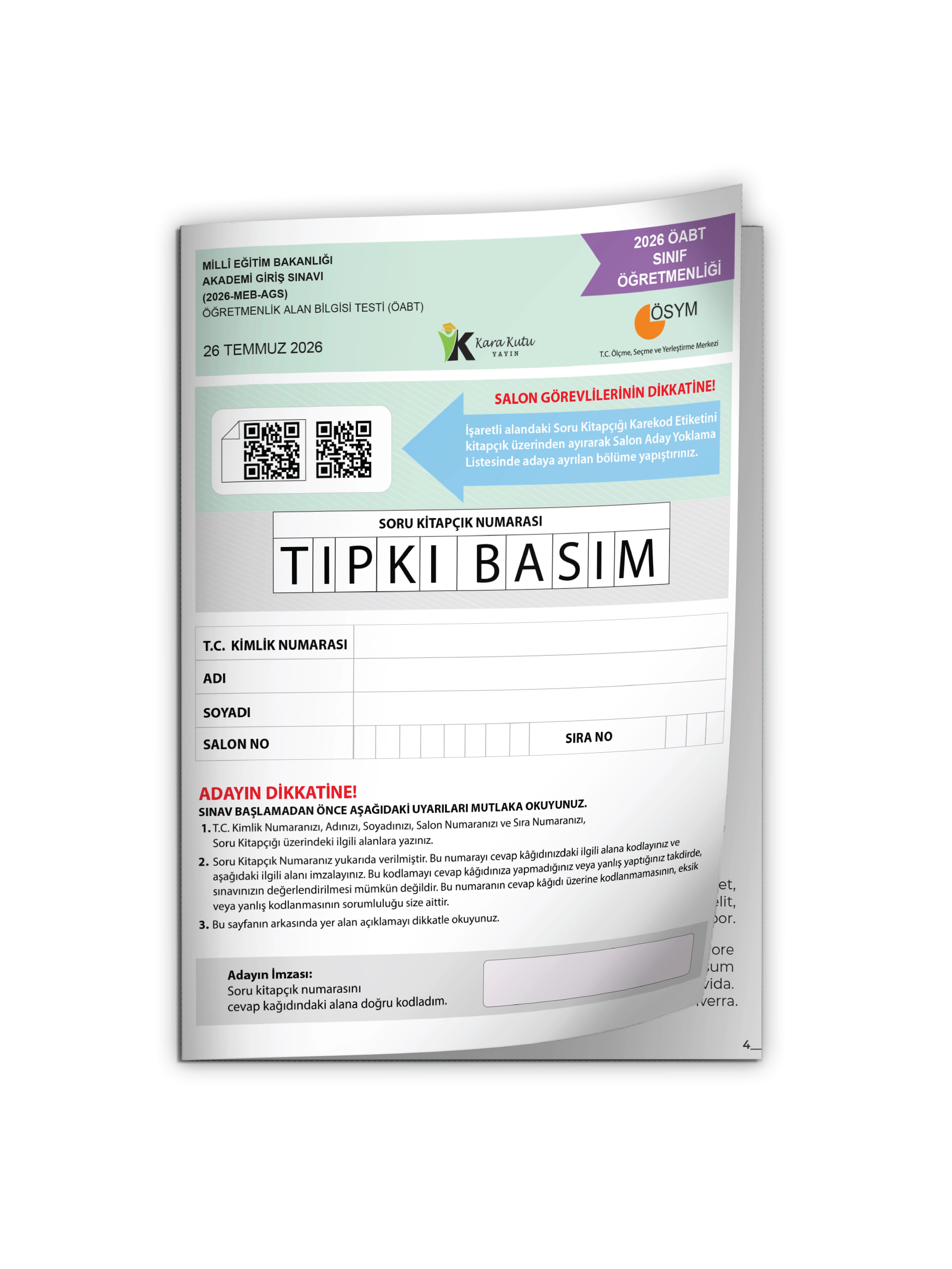 2026 MEB-AGS ÖABT Sınıf Öğretmenliği ÖSYM Tıpkı Basım Kitapçığı Türkiye Geneli Deneme