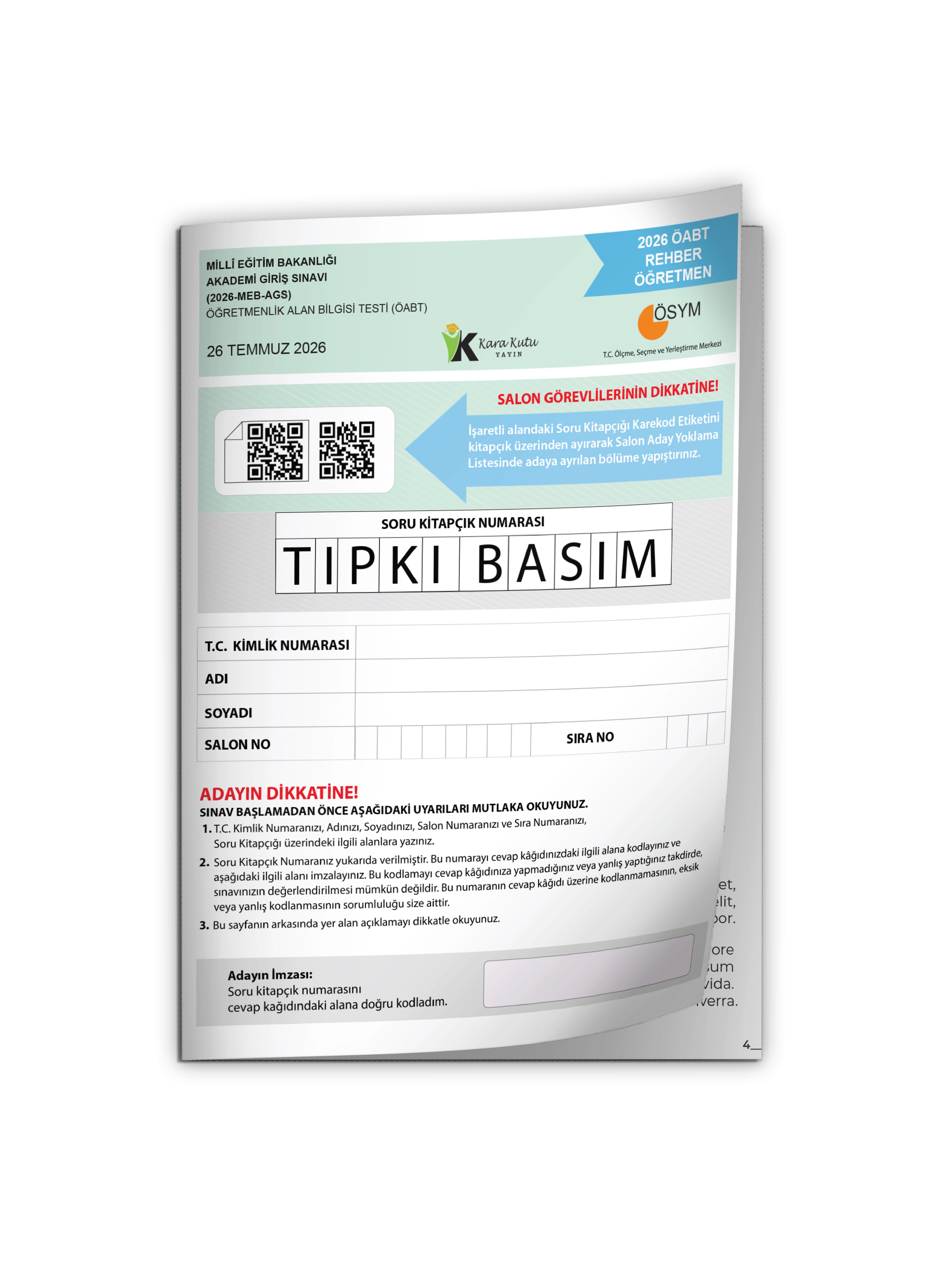 2026 MEB-AGS ÖABT Rehber Öğretmenliği ÖSYM Tıpkı Basım Kitapçığı Türkiye Geneli Deneme