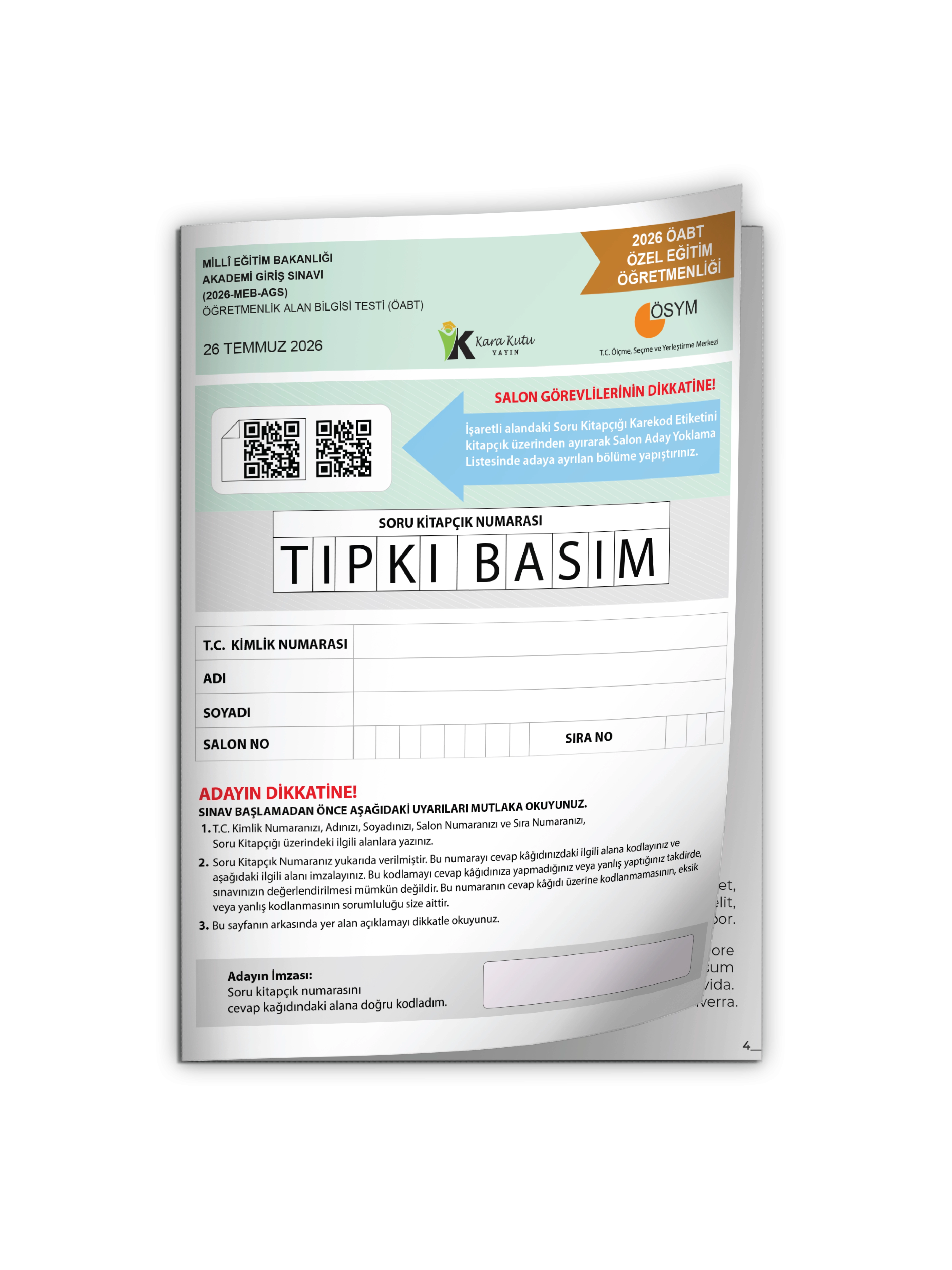 2026 MEB-AGS ÖABT Özel Eğitim Öğretmenliği ÖSYM Tıpkı Basım Kitapçığı  Türkiye Geneli Deneme