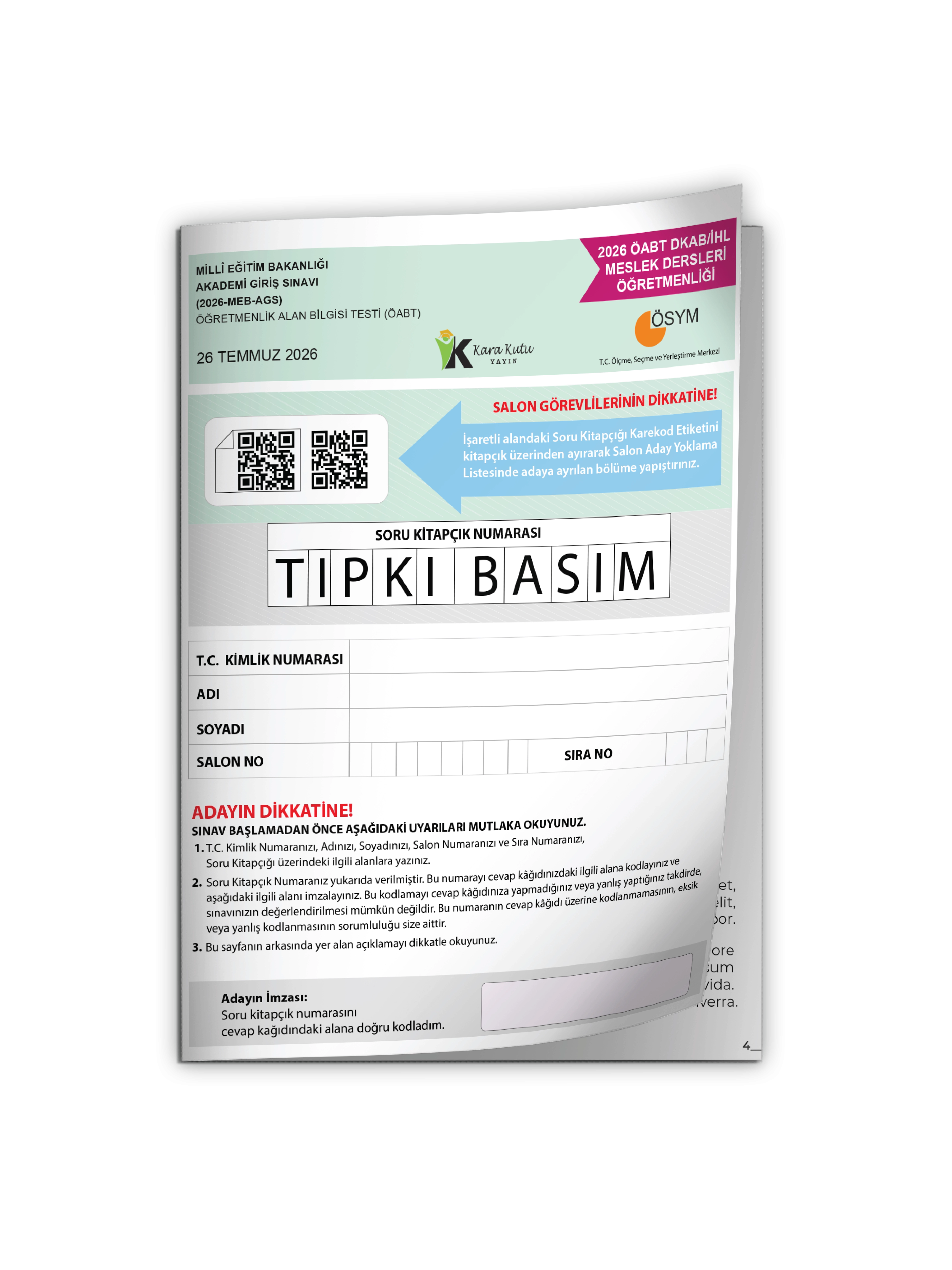 2026 MEB-AGS ÖABT DKAB Öğretmenliği ÖSYM Tıpkı Basım Kitapçığı Türkiye Geneli Deneme
