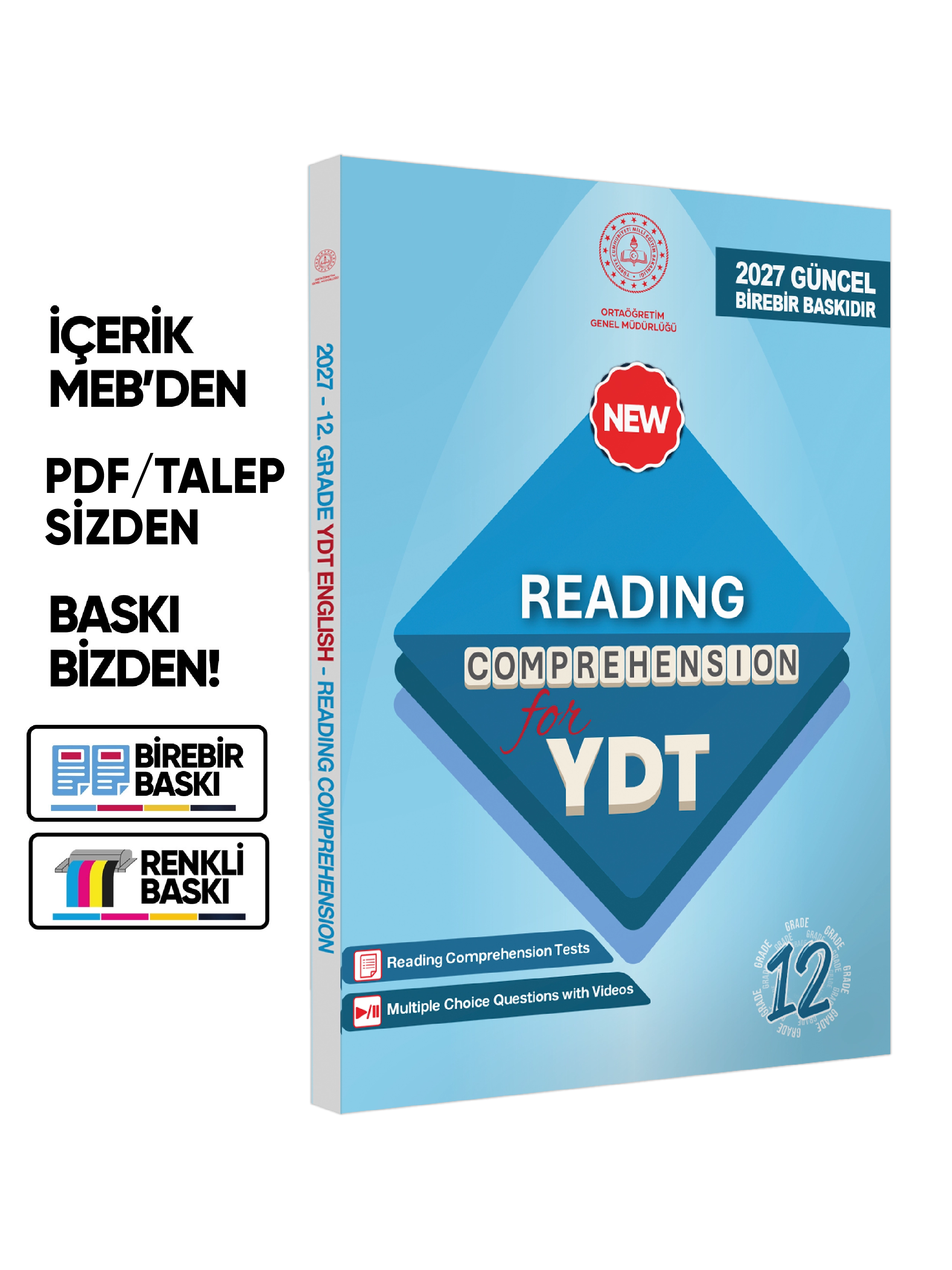 2027 YDT MEBİ İngilizce 12.Sınıf Reading Okuma-Anlama Kitabı Soru Bankası Video Çözümlü BASKI ÜCRETİ