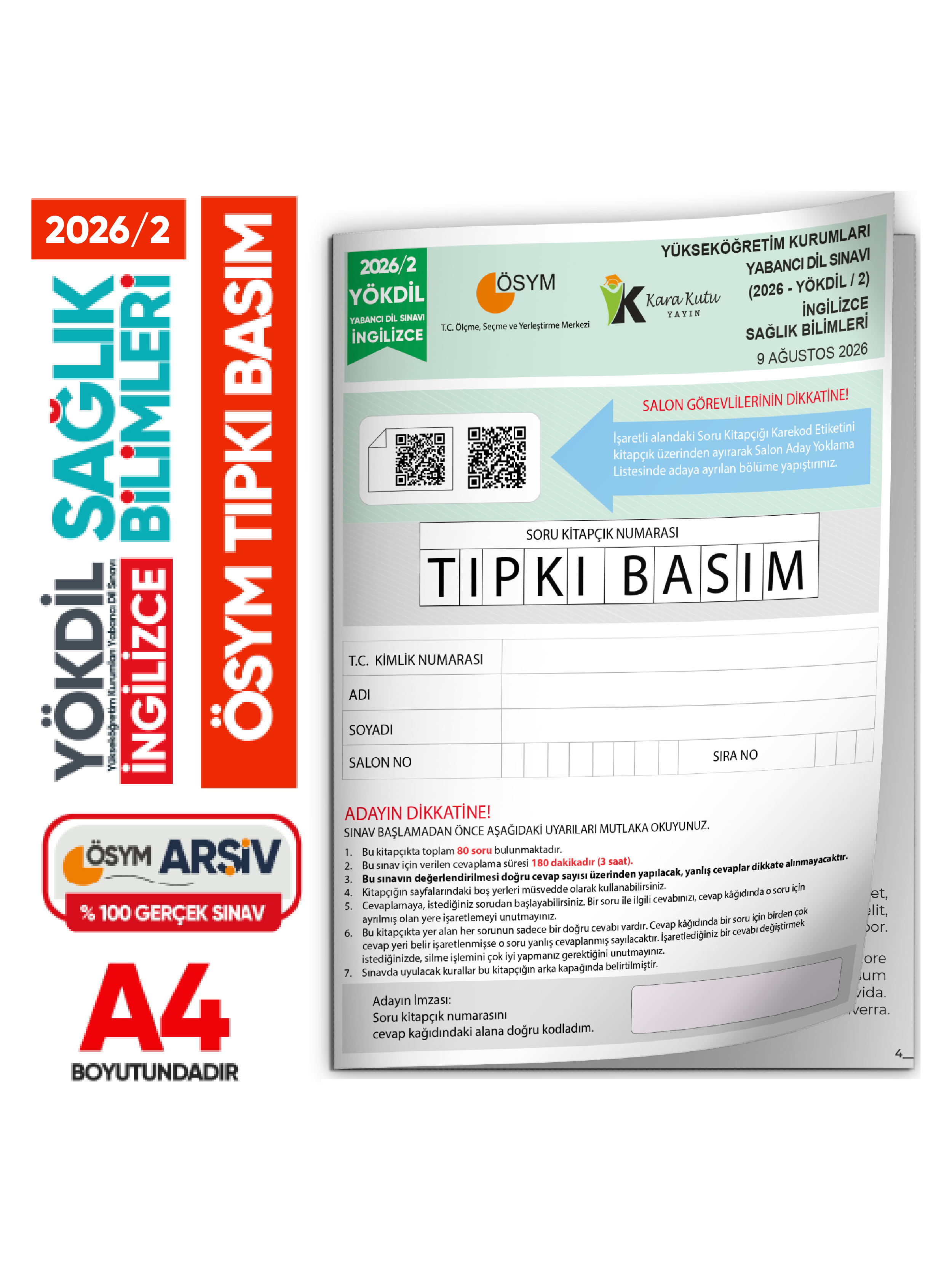 2026/2 YÖKDİL İngilizce SAĞLIK BİLİMLERİ ÖSYM Çıkmış Soru Tıpkı Basım Deneme Kitapçığı TG