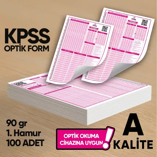 KPSS (GY-GK) Deneme Sınavları İçin 100 Adet (90.GR) Optik Form - Optik Okuma Uyumlu