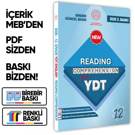 2026 YDT MEBİ İngilizce 12.Sınıf Reading Okuma-Anlama Kitabı Soru Bankası Video Çözümlü BASKI ÜCRETİ
