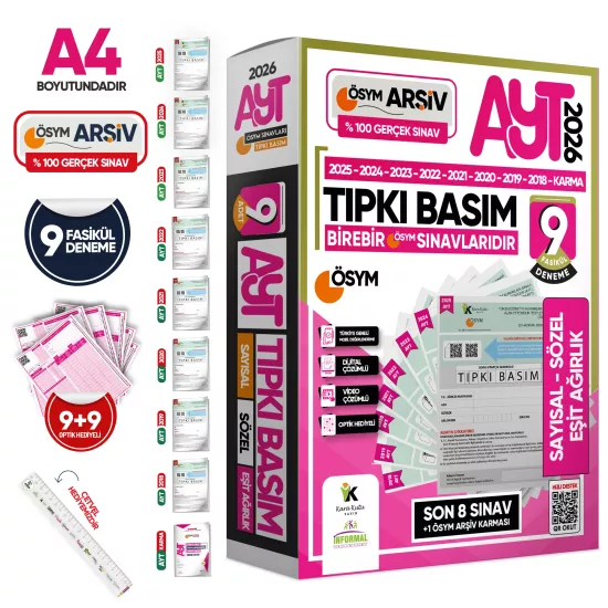 2026 AYT (SAY-SÖZ-TM) ÖSYM Çıkmış Soru Tıpkı Basım 9lu Deneme Paketi T.G. Video ve Dijital Çözümlü