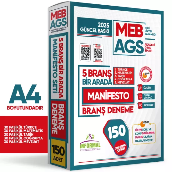 2025 MEB AGS TÜRKÇE-MATEMATİK-TARİH-COĞRAFYA-MEVZUAT Manifesto 150 Branş Denemesi Fasikül SETİ